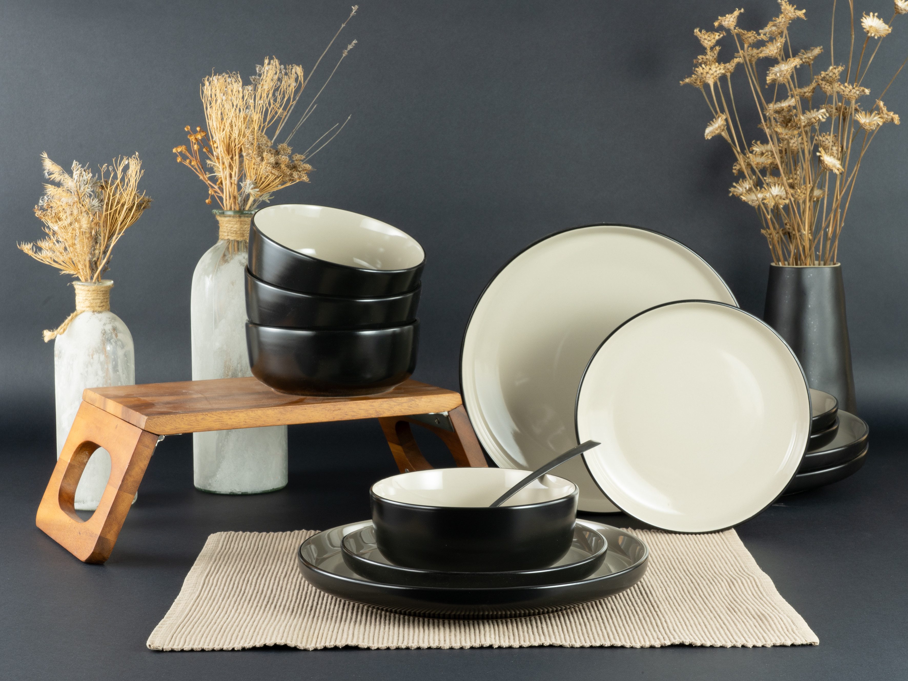 my home Tafelservice Teller Set, modernes Geschirr-Set, Service Östra Greda (12-tlg), 4 Personen, Steinzeug, hohe Haltbarkeit, spülmaschinengeeignet & mikrowellengeeignet