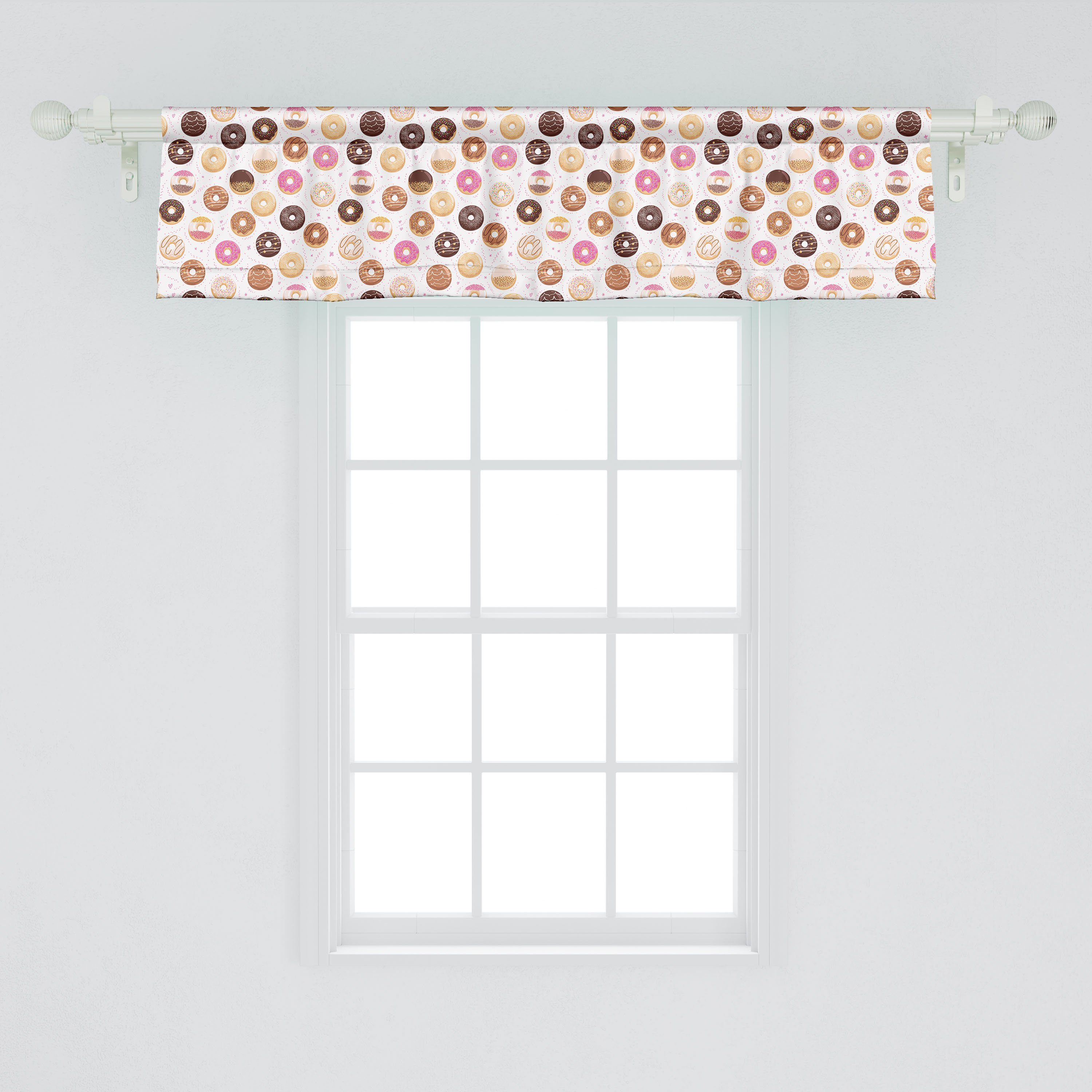 Scheibengardine Vorhang Volant für Bunte Schlafzimmer Dekor Abakuhaus, Microfaser, Rosa Yummy Stangentasche, Küche mit Donuts