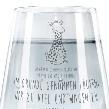 Mr. & Mrs. Panda Glas Giraffe Zufrieden - Transparent - Geschenk, Trinkglas mit Gravur, Tri, Premium Glas, Elegantes Design