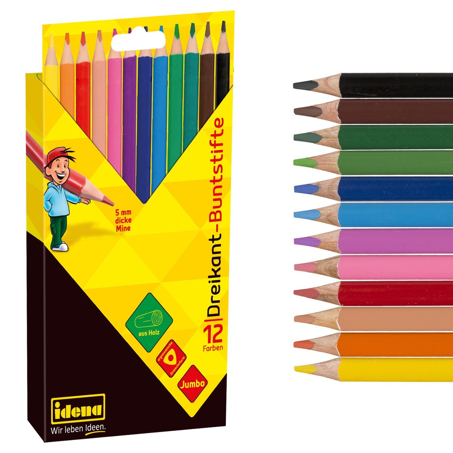 Idena Buntstift Idena 20135 - Jumbo Buntstifte mit 5 mm dicker Mine in 12 Farben