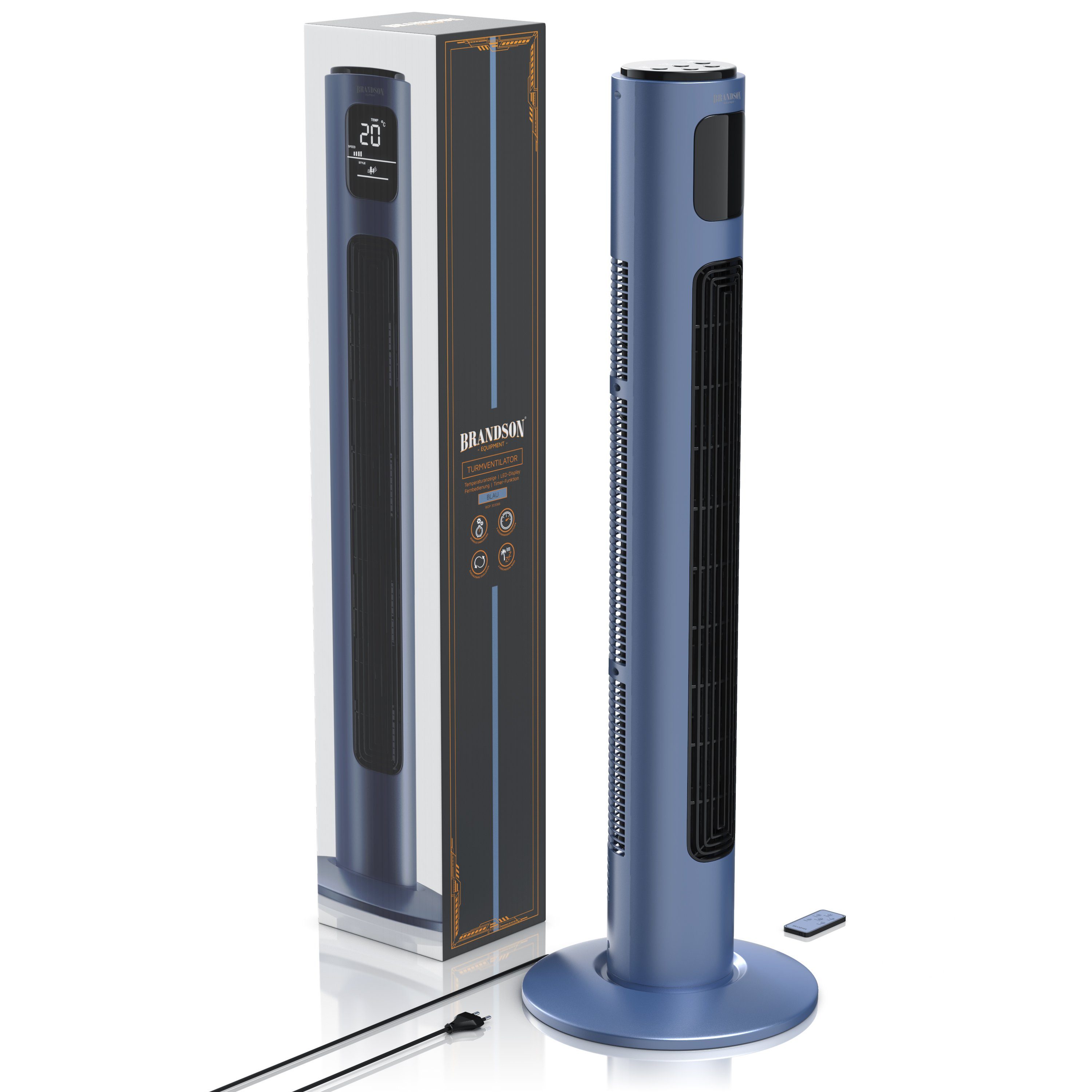 Brandson Turmventilator, Standventilator 96cm, Oszillation Blau Timer, Fernbedienung, 65°