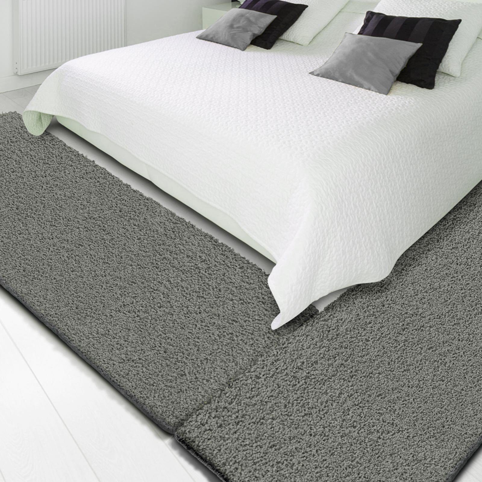 Floordirekt Hochflor-Bettumrandung Barcelona Grau, 3 Größen, Teppichläufer, ideal im Schlafzimmer, Höhe 22 mm, (3-tlg), Shaggy