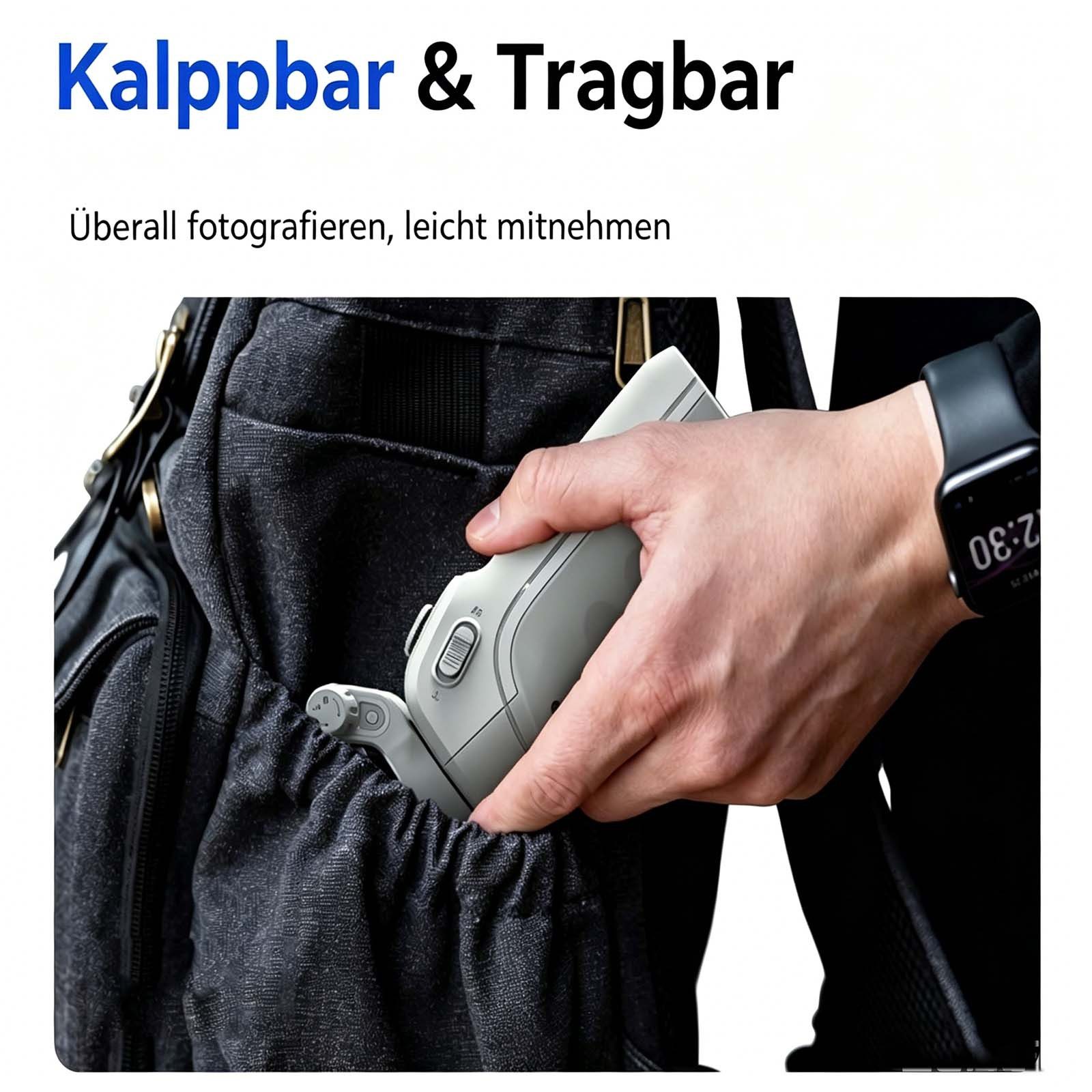 MOPUEA Gimbal tragbar faltbar mit Licht Stativ Dreiachsiger Smartphone-Gimbal Gimbal (3 Achsen Stabilisierung KI Tracking 8H Akku faltbar)
