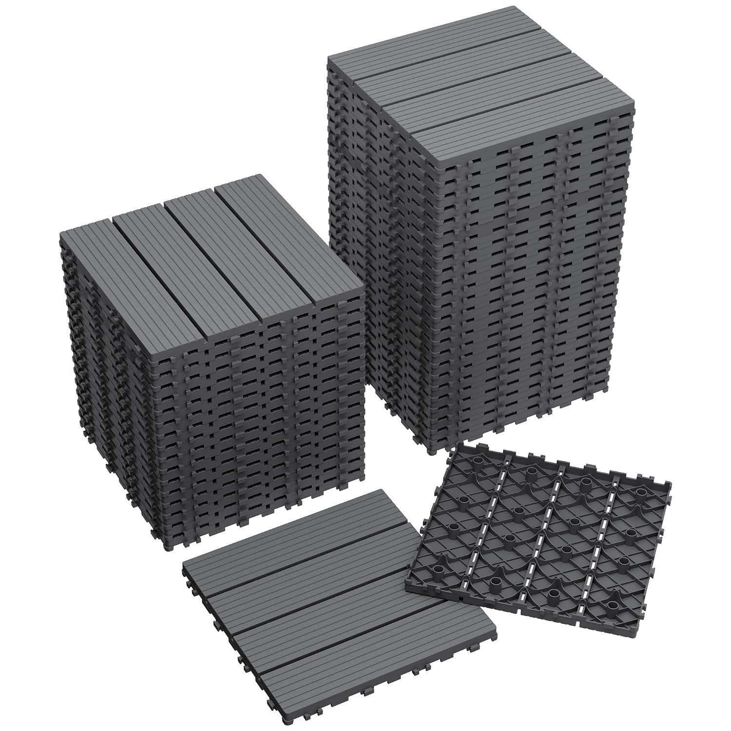 PFCTART Terrassendielen Kunststoff Terrassenfliesen & Terrassenplatten, 44er-Set, 3,96 m², BxL: je 30.48x30.48 cm, 20 mm Stärke, (Set, 44-St., Terrassenplatten Außenbereich, Terrassendielen, 30x30 cm für Garten), Wasserdicht, rutschfest, pflegeleicht, DIY-Montage, Balkon Bodenbelag