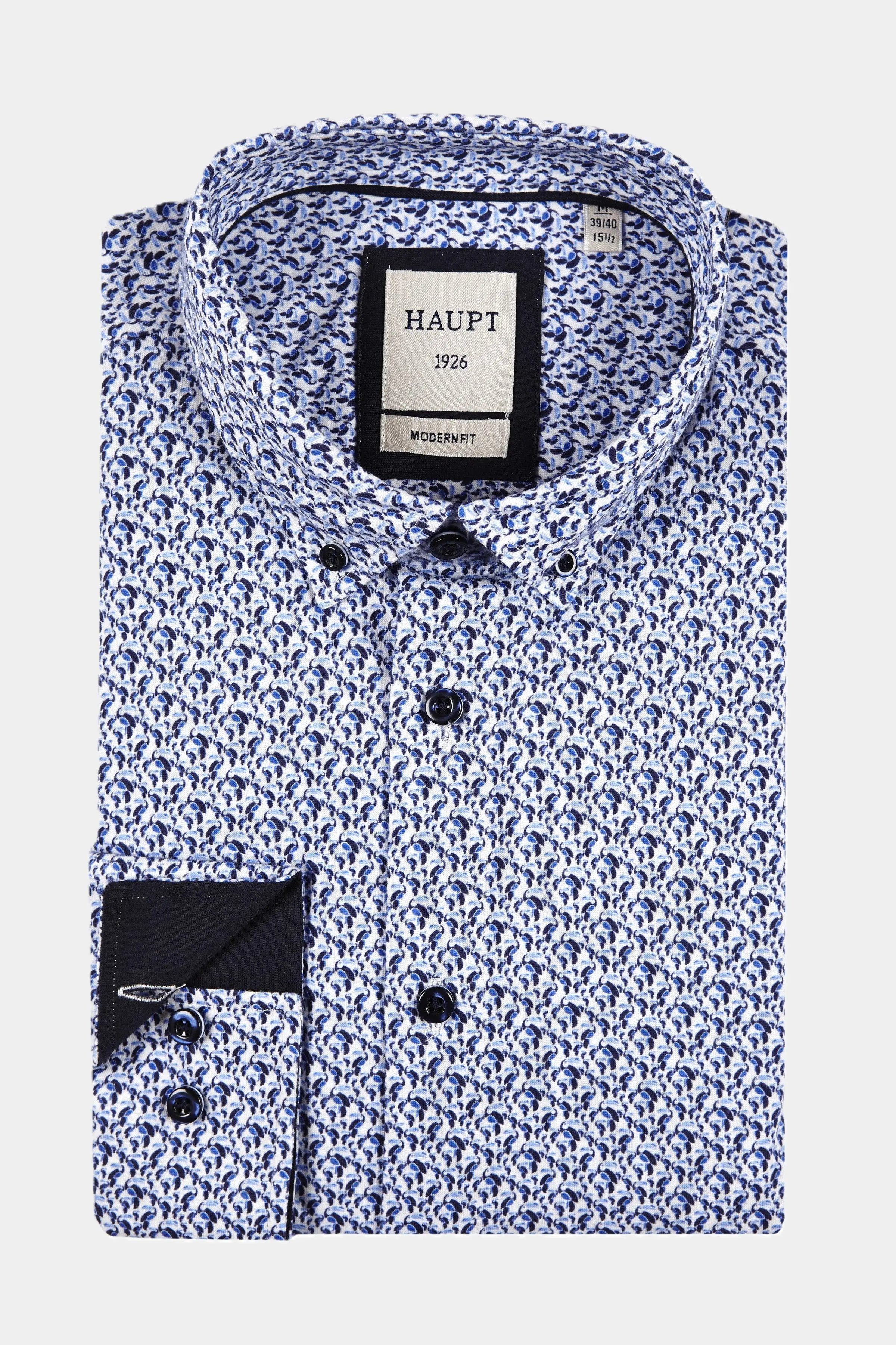 Haupt Langarmhemd Baumwoll-Herrenhemd NAVY PRINT günstig online kaufen