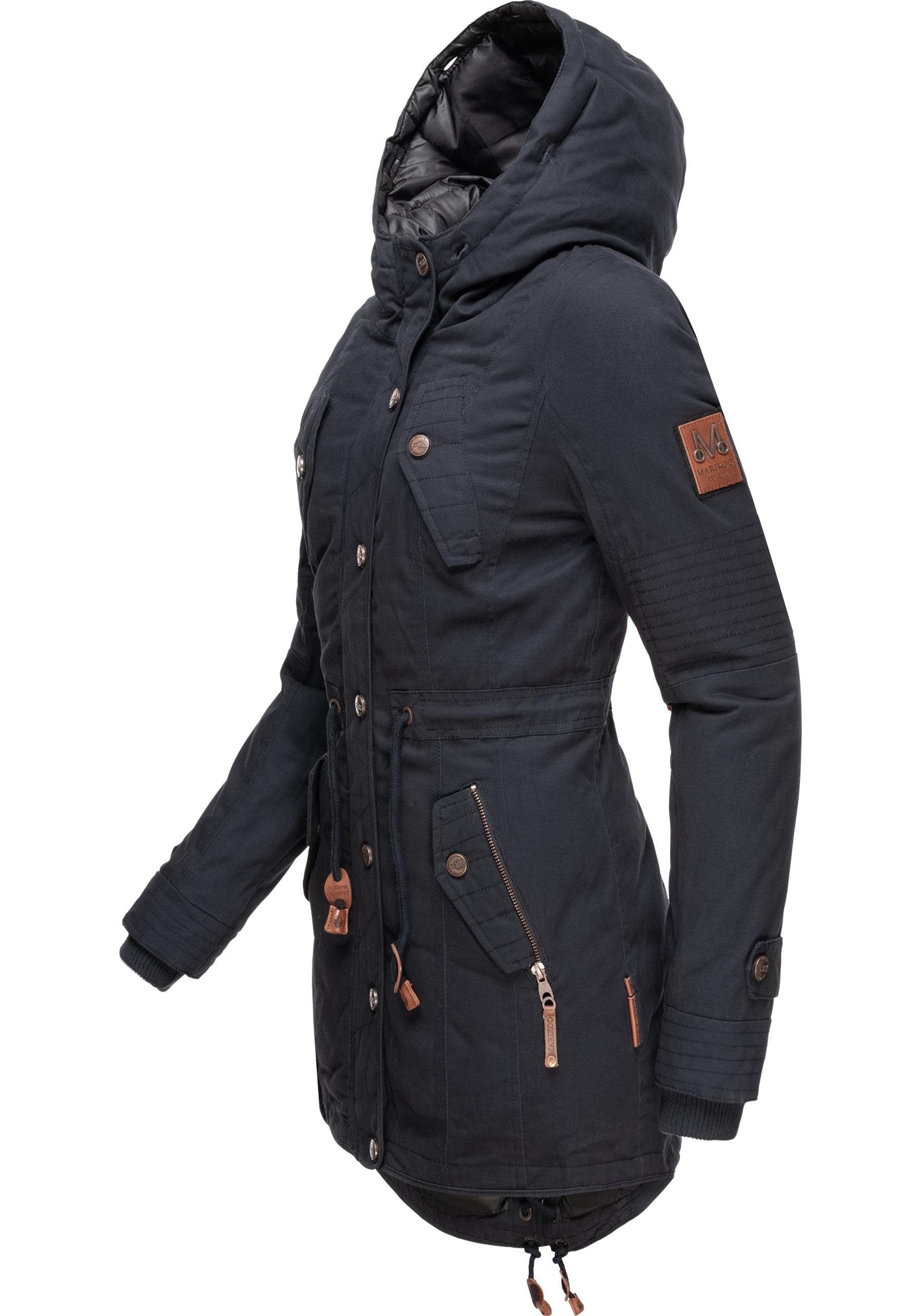 Marikoo abnehmbarem mit Viva Winterparka stylischer Wintermantel Kunstfell blau La Prc