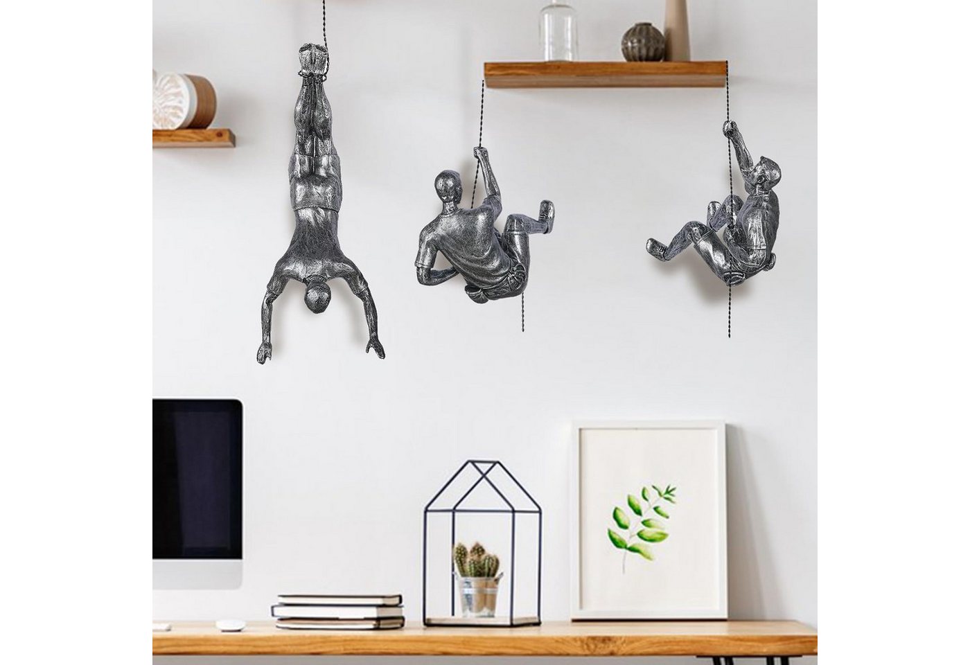 MOPUEA Wanddekoobjekt Wanddeko Kletterer 3er Set 3D Wandschmuck Wandfiguren (3 St), Moderne Kunst Skulptur Resin Bronze Optik Wohnzimmer
