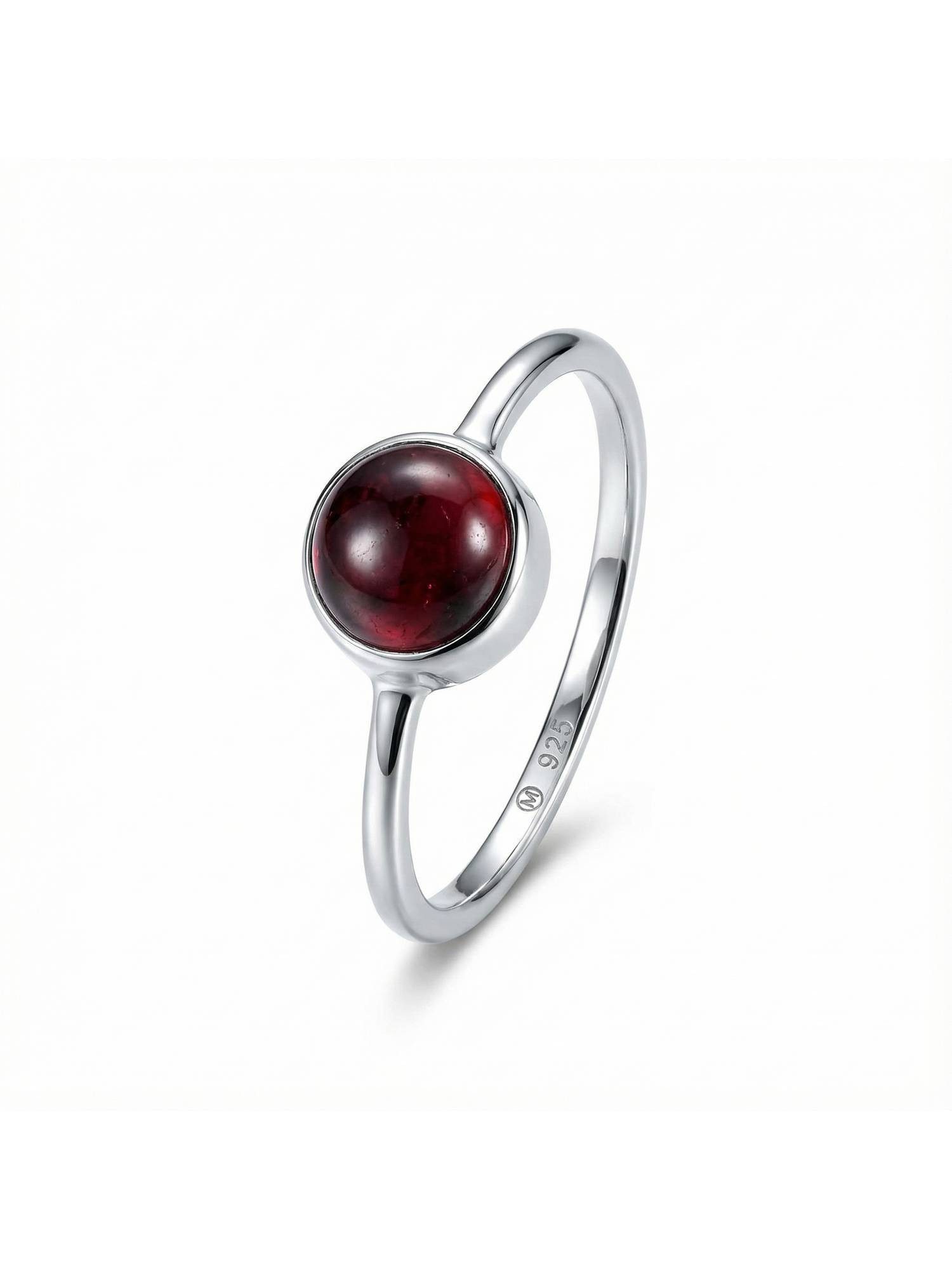 mantraroma Silberring SAMA rund aus 925 Silber mit Granat (Ring mit Schmuckbeutel), Damenring aus 925er Silber