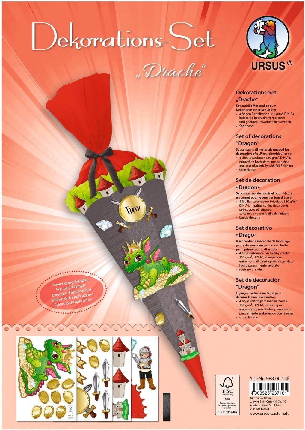 Ursus - Ludwig Bähr Schultüte Ursus DEKO-SET für SCHULTÜTE DRACHE
