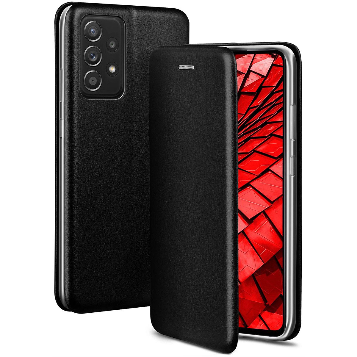 ONEFLOW Handyhülle für Samsung Galaxy A52 Premium Hülle Business Cover Schwarz 6,5 Zoll, 360 Grad Schutzhülle Flip Case Etui Klapphülle Dünn Leder Handy Tasche