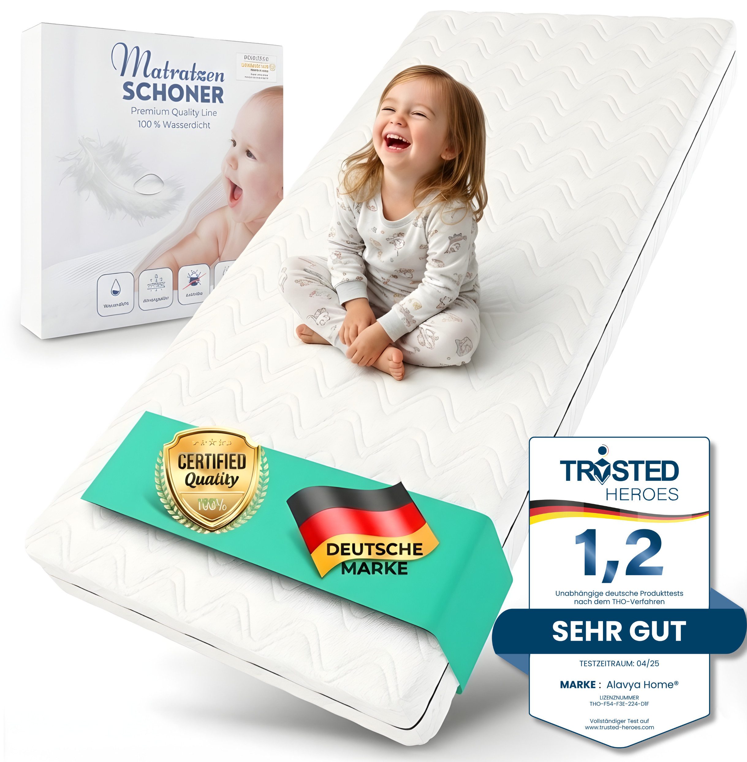 Kindermatratze COZY inkl. Matratzenschoner bis 30 cm Höhe, Alavya Home®, 10 cm hoch, (Set, 1X Wasserdicht matratzenschoner), mit waschbarem Bezug CertiPUR zertifizierter Härtegrad H2 Matratze