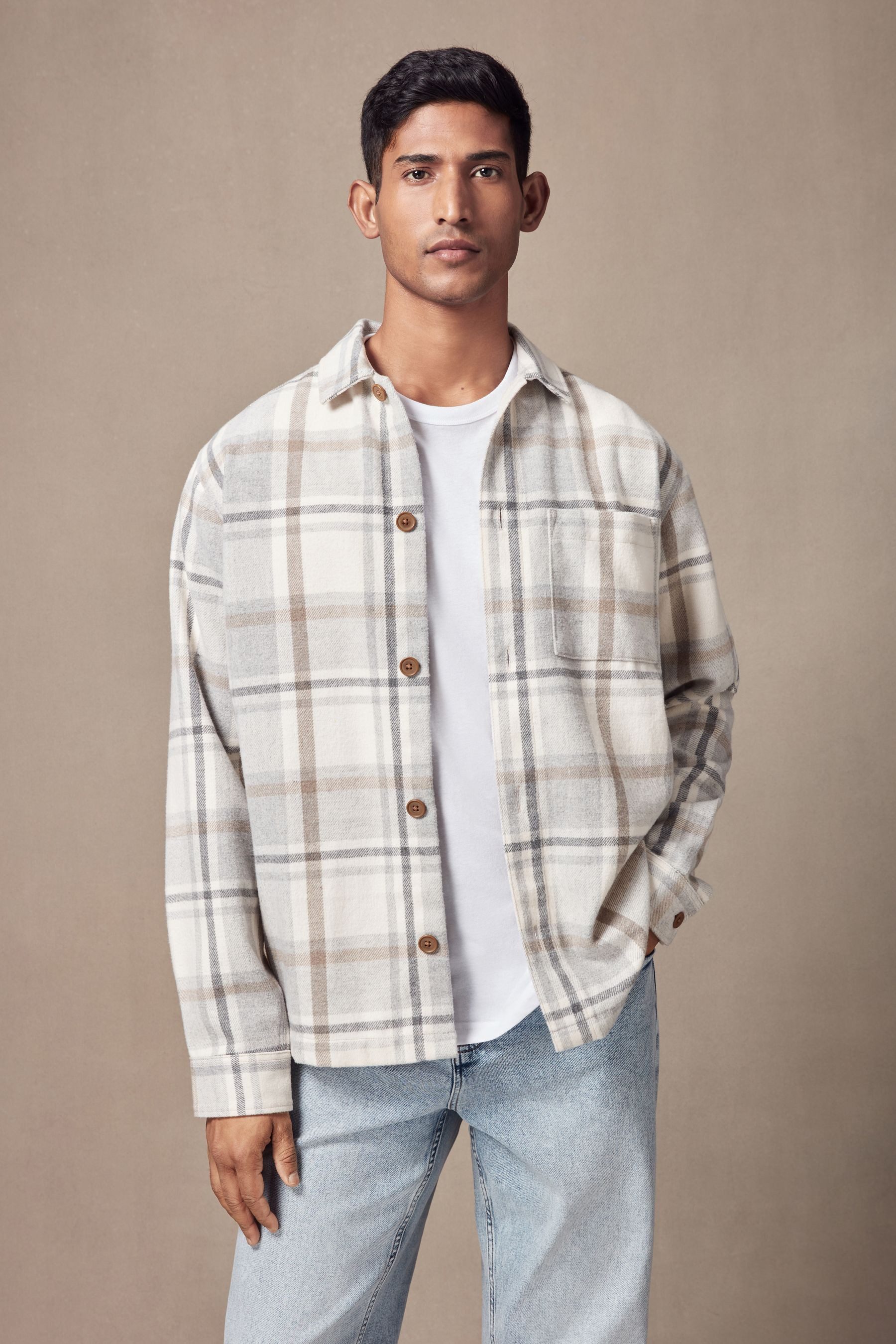 Next Hemdjacke Karierte Hemdjacke aus Wollmischung (1-St)