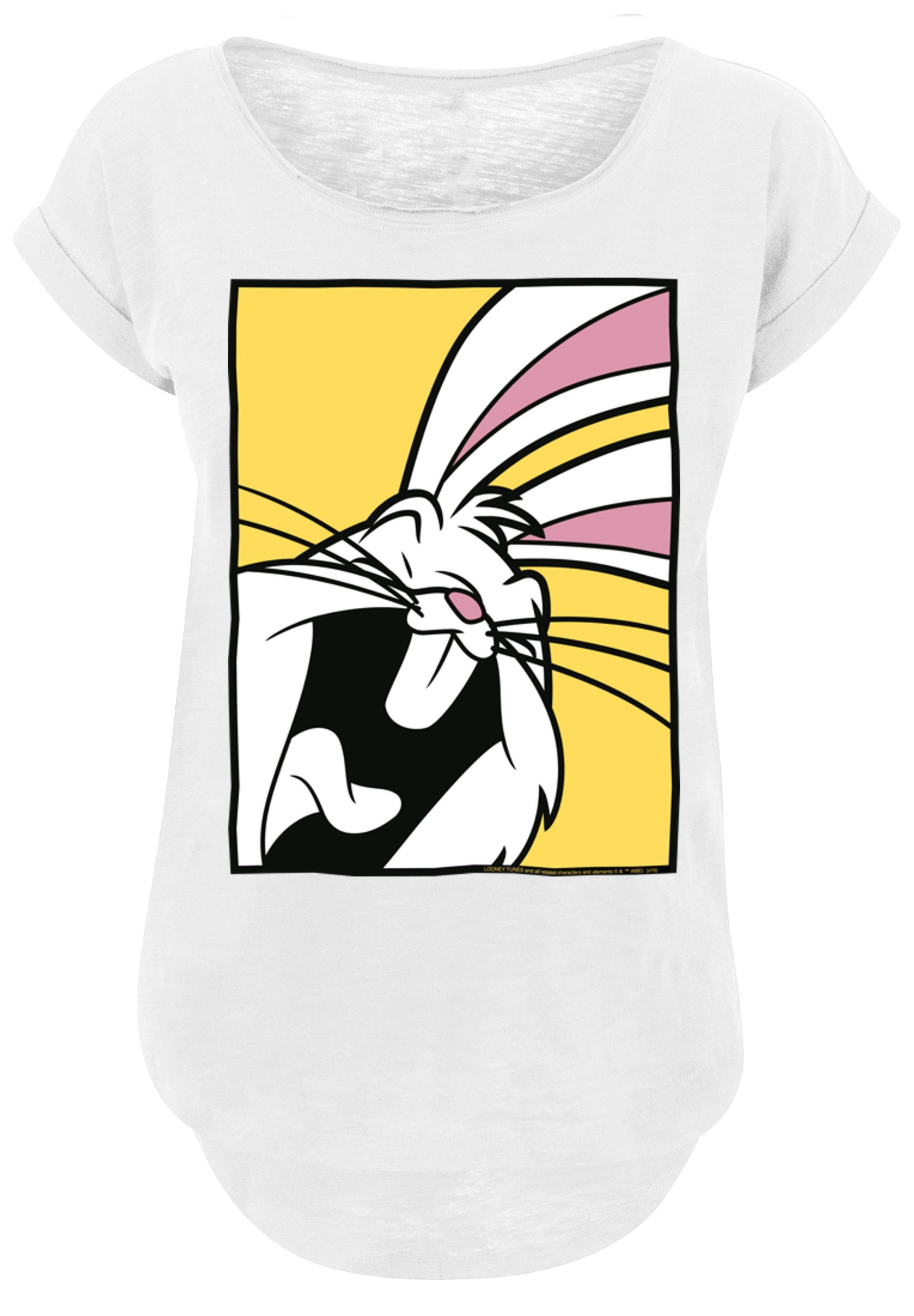 Tunes white Ladies Bunny Slub Looney Tee Laughing Long Bugs Kurzarmshirt with F4NT4STIC Damen (1-tlg)