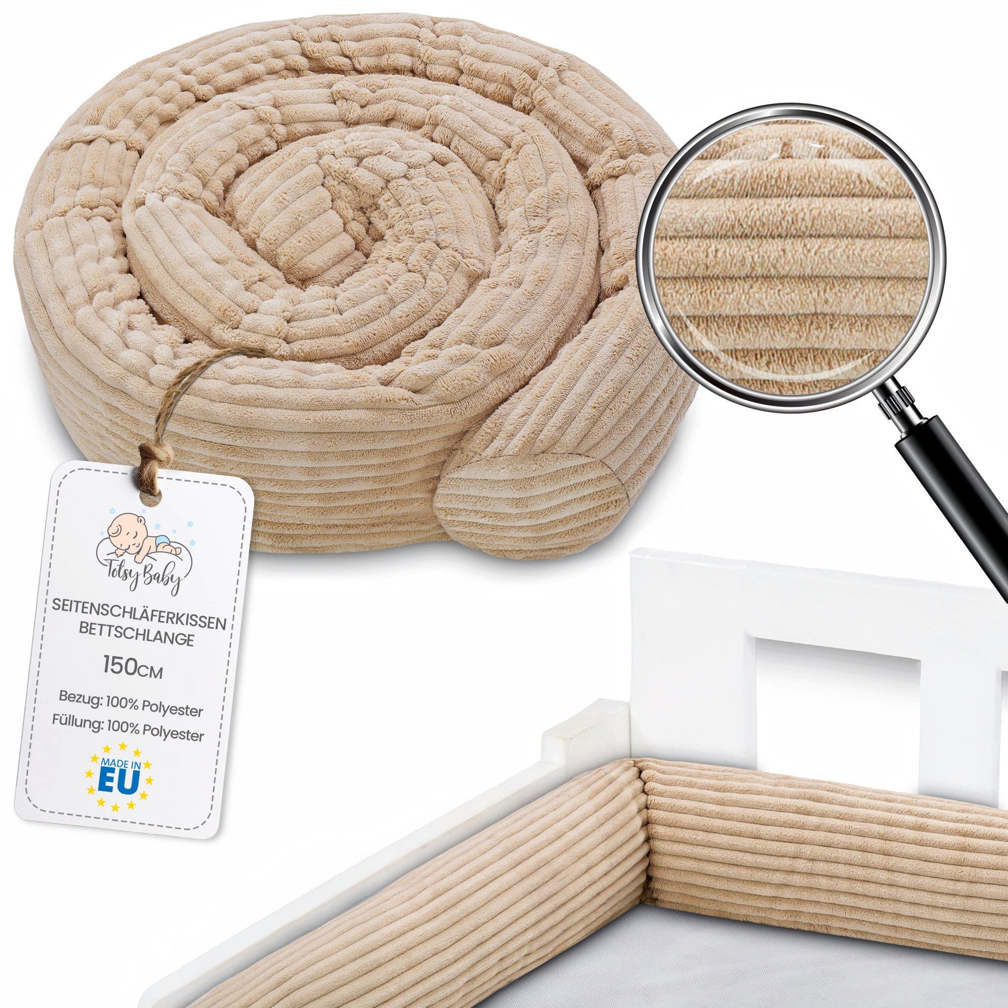 Totsy Baby Seitenschläferkissen Seitenschläferkissen Bettschlange 150 cm Baumwolle Подушки Beige