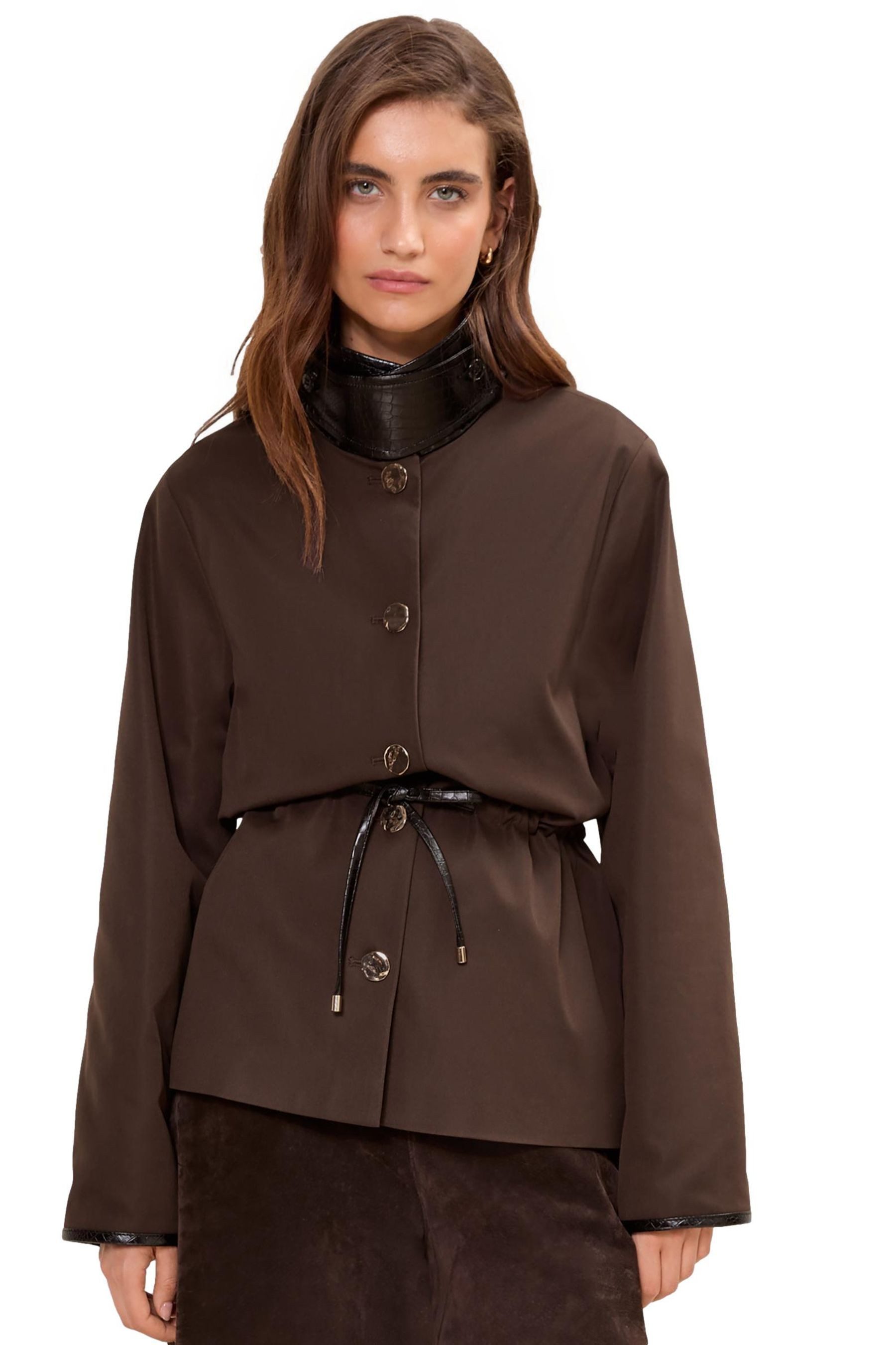 LIPSY Trenchcoat Lipsy Kurzer Trenchcoat mit PU-Kragen, Petite (1-tlg)