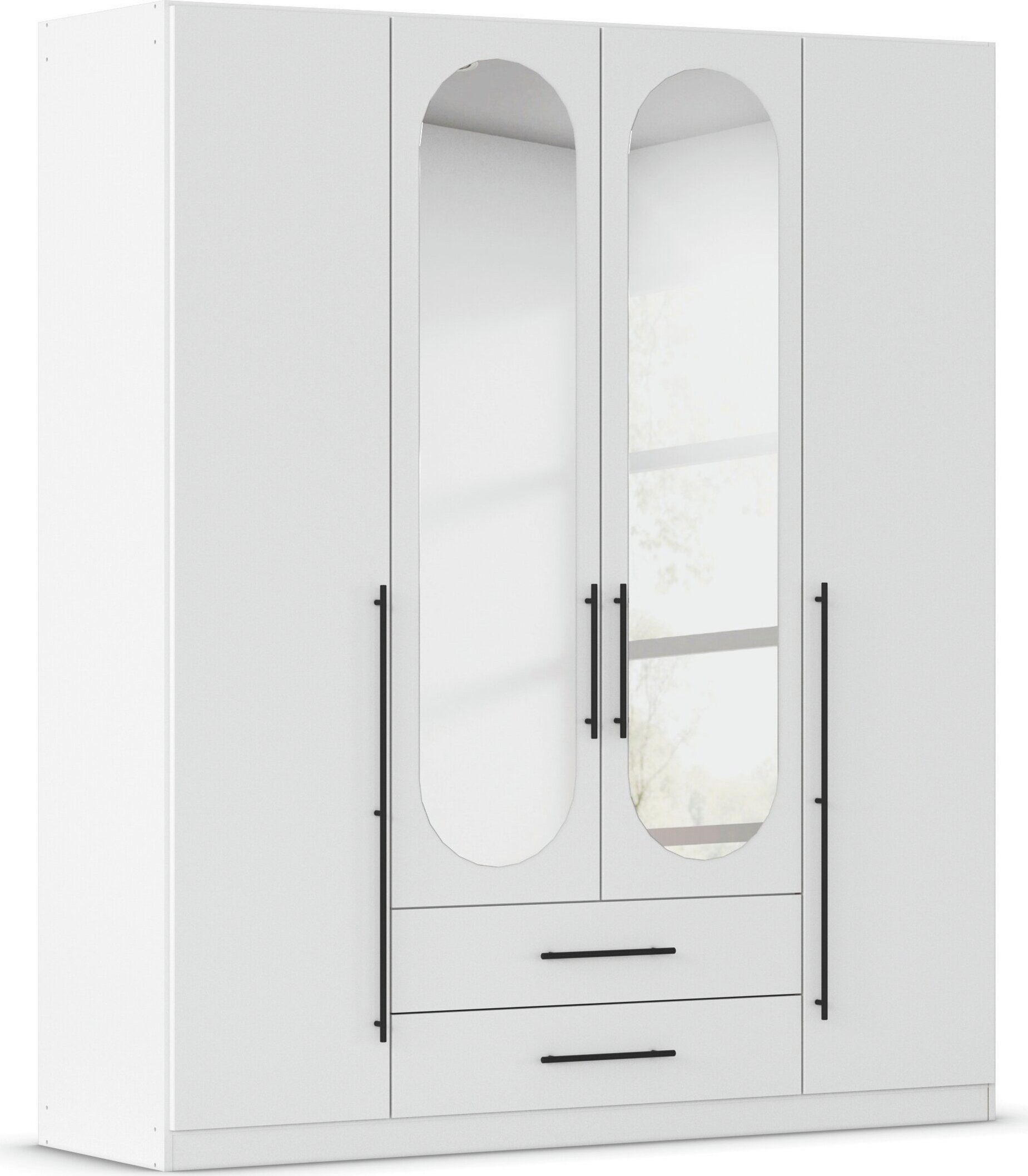 OTTO home Kleiderschrank Schlafzimmer Schrank Garderobe RONDO Breiten 136/181/226/271 cm (3 verschiedene Ausstattungen BASIC/CLASSIC/PREMIUM (inkl. SOFT-CLOSE) elegante ovale Spiegelelemente Metallgriffe in Schwarz MADE IN GERMANY