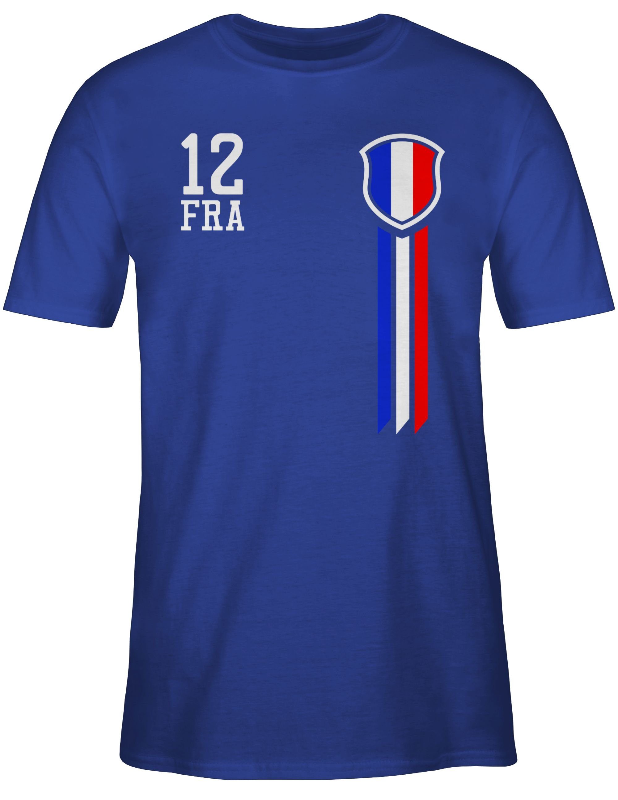 Shirtracer T-Shirt Fussball 2024 EM Frankreich Fanshirt Royalblau 2 Mann 12.