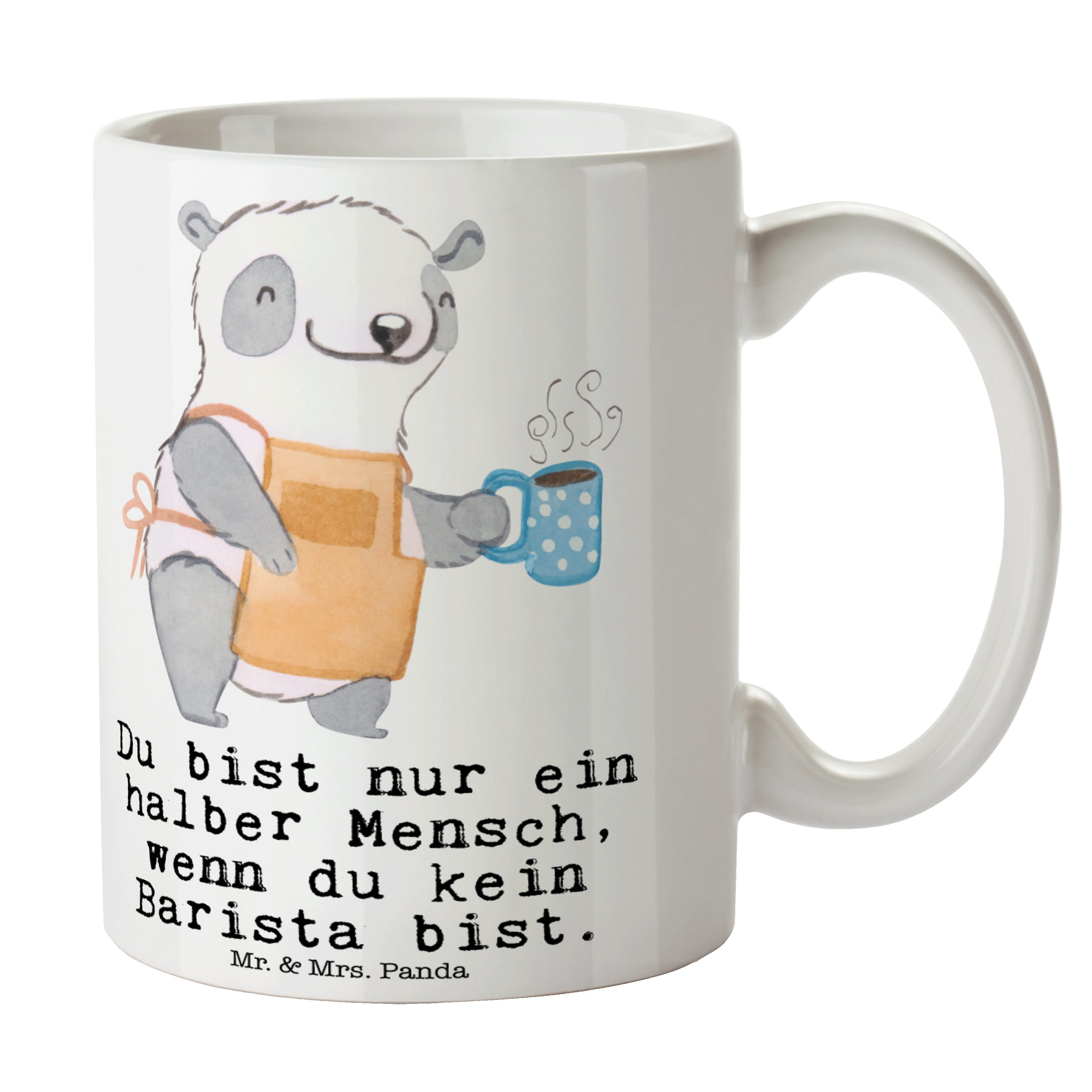 Schenken, Eröffnung Panda Weiß mit Barista Kaffee, Mrs. - & Mr. Tasse - Geschenk, Herz Cafe, Keramik