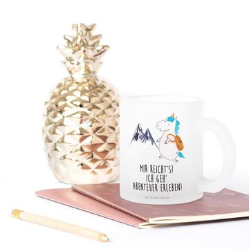 Mr. & Mrs. Panda Teeglas Einhorn Bergsteiger - Transparent - Geschenk, Unicorn, Teetasse aus G, Premium Glas, Außerordentliches Design
