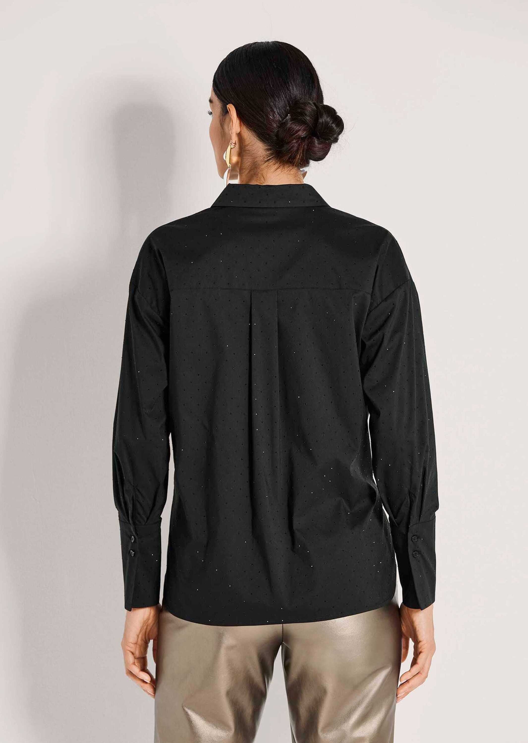 MADELEINE Hemdbluse Elegante Bluse mit Glanzakzenten Hemdkragen, funkelnde Details, verlängerte Rückseite, Langarm