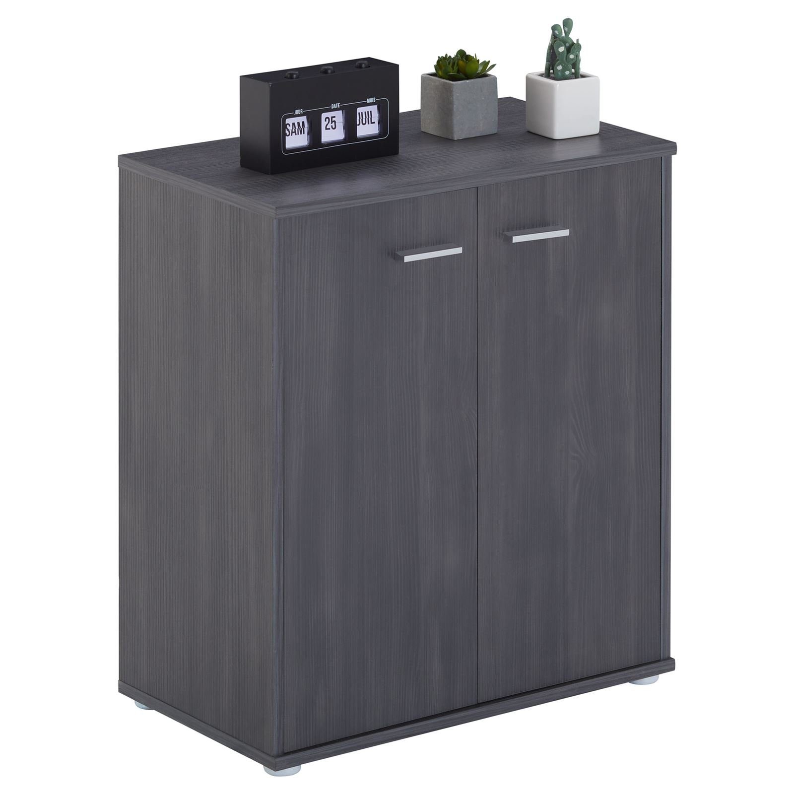 CARO-Möbel Lennis shoe cabinet with 4 practical shelves, shoe rack, shoe chest of drawers with 2 doors, in grey ash