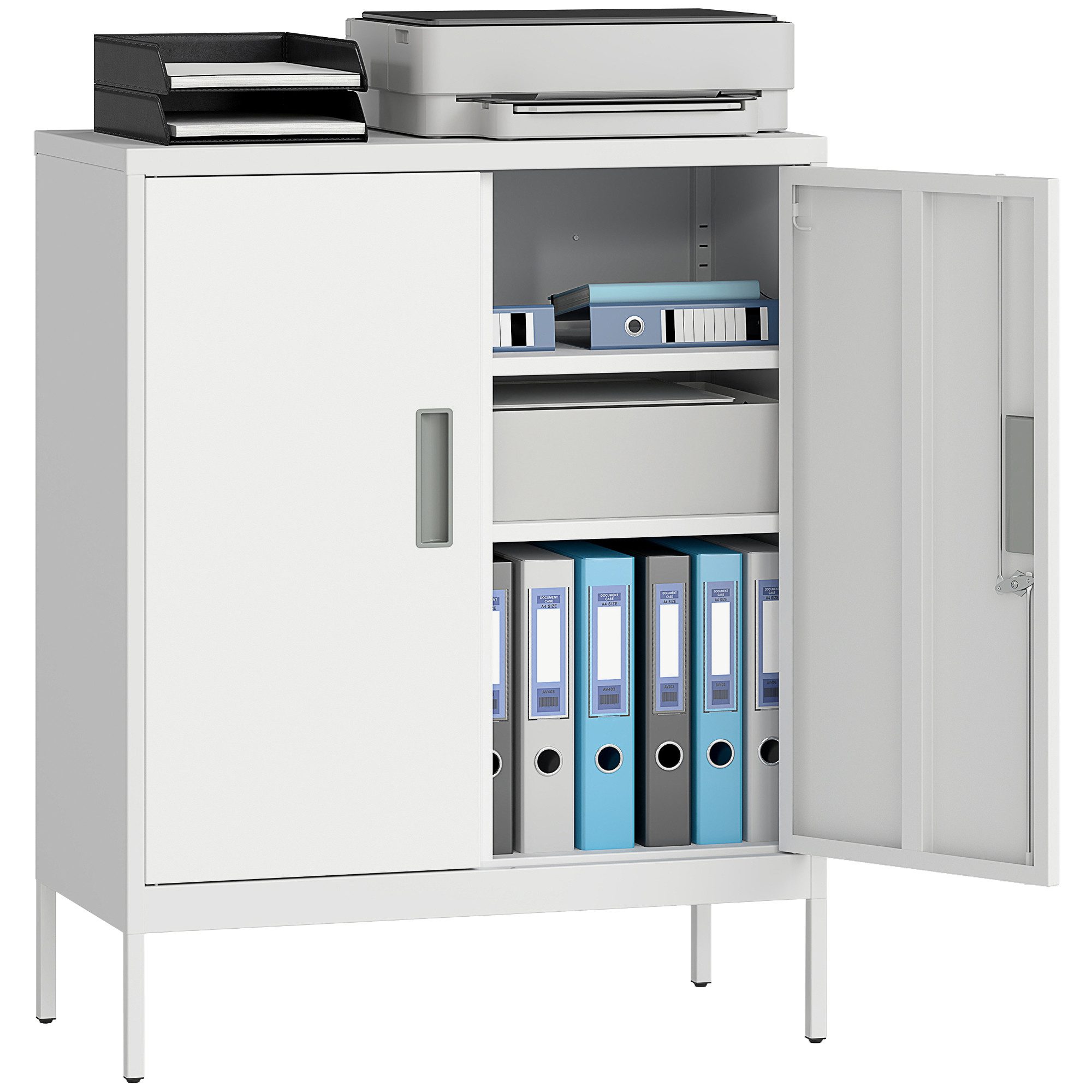 HOMCOM Aktenschrank abschließbar Büroschrank, Stahlschrank mit 2 Türen, Schloss (abschließbar Büroschrank, 1-St., Aufbewahrungsschrank) aus Stahl, für Büro, Arbeitszimmer, 80 x 40 x 100 cm, Weiß