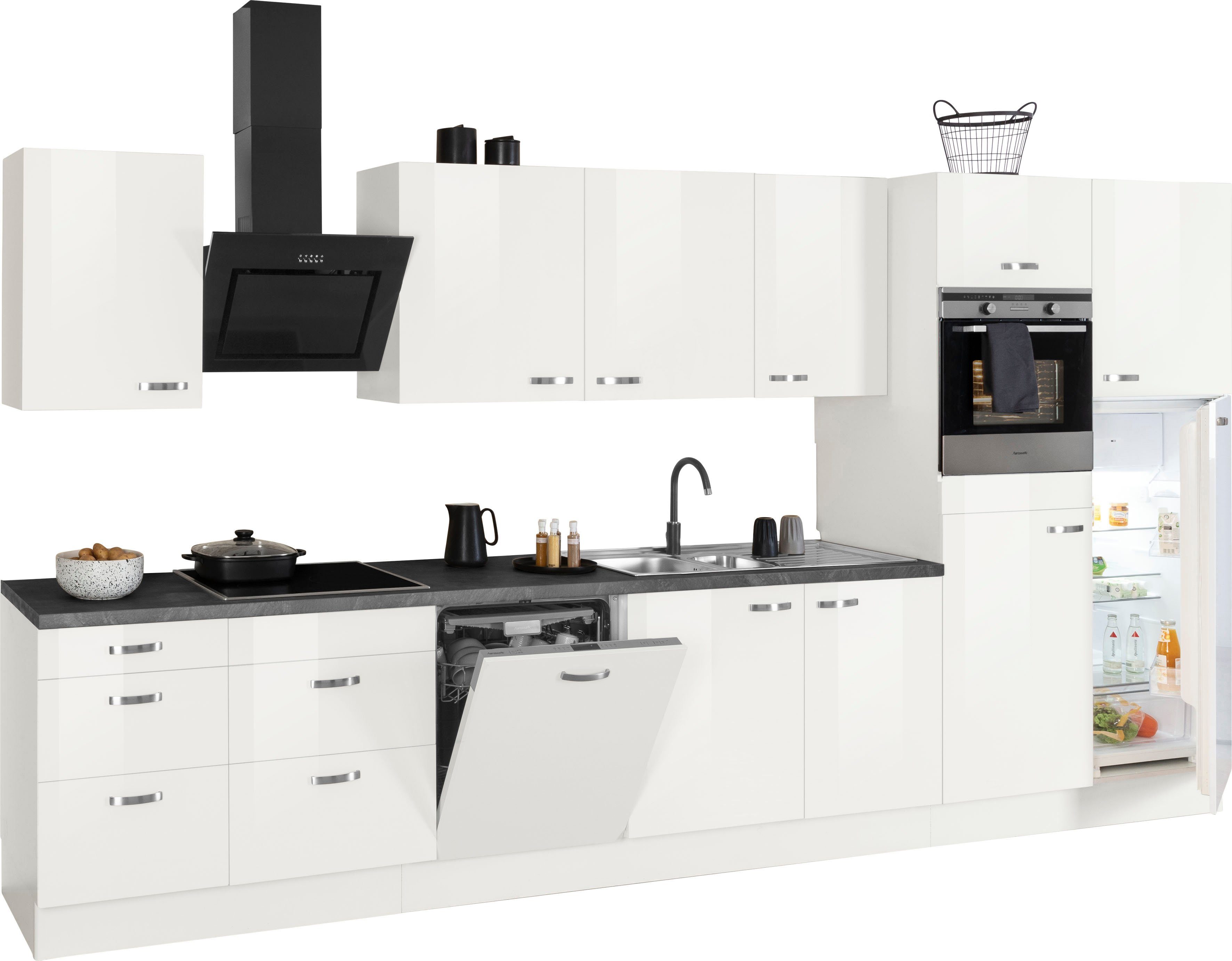 OPTIFIT Küchenzeile Cara mit Hanseatic E-Geräten, Breite 400 cm, Induktionskochfeld, Soft-Close-Funktion, Vollauszüge