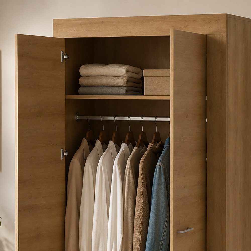 Lomadox Kleiderschrank STEGNA-160 Eiche Nb., 110 cm breit, 2 Türen, Softclose-Funktion, Kleiderstange – Bild 2 von 5
