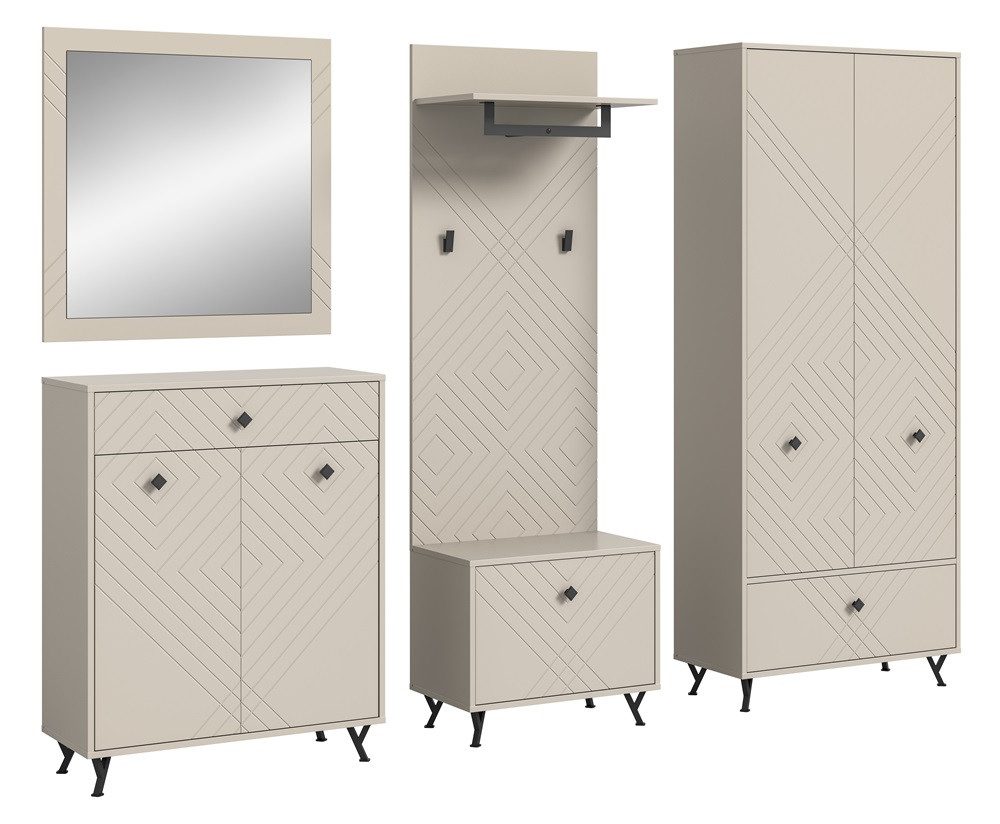 xonox.home Garderoben-Set Garderoben-Set Notes, beige matt/sandfarben, 5-teilig, (5-St), Garderobenmöbel, Garderobenkombination beige