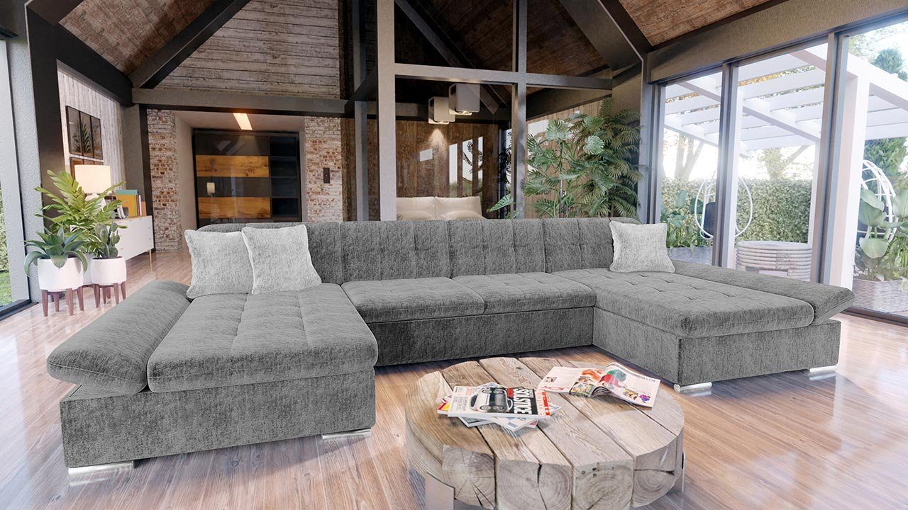 MIRJAN24 Wohnlandschaft Alia Premium, mit 2 Bettkasten und Schlaffunktion, mit Regulierbare Armlehnen, U-Form Ecksofa, Sofa Couch Wohnlandschaft