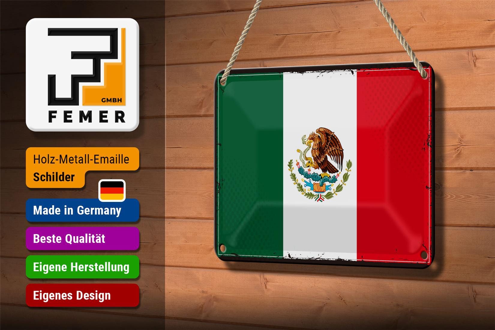 Femer GmbH Metallschild Flagge Mexikos 18x12cm Retro Flag of Mexico, (1 St), gewölbte Oberfläche, abgerundete Ecken, umgeschlagene Kanten