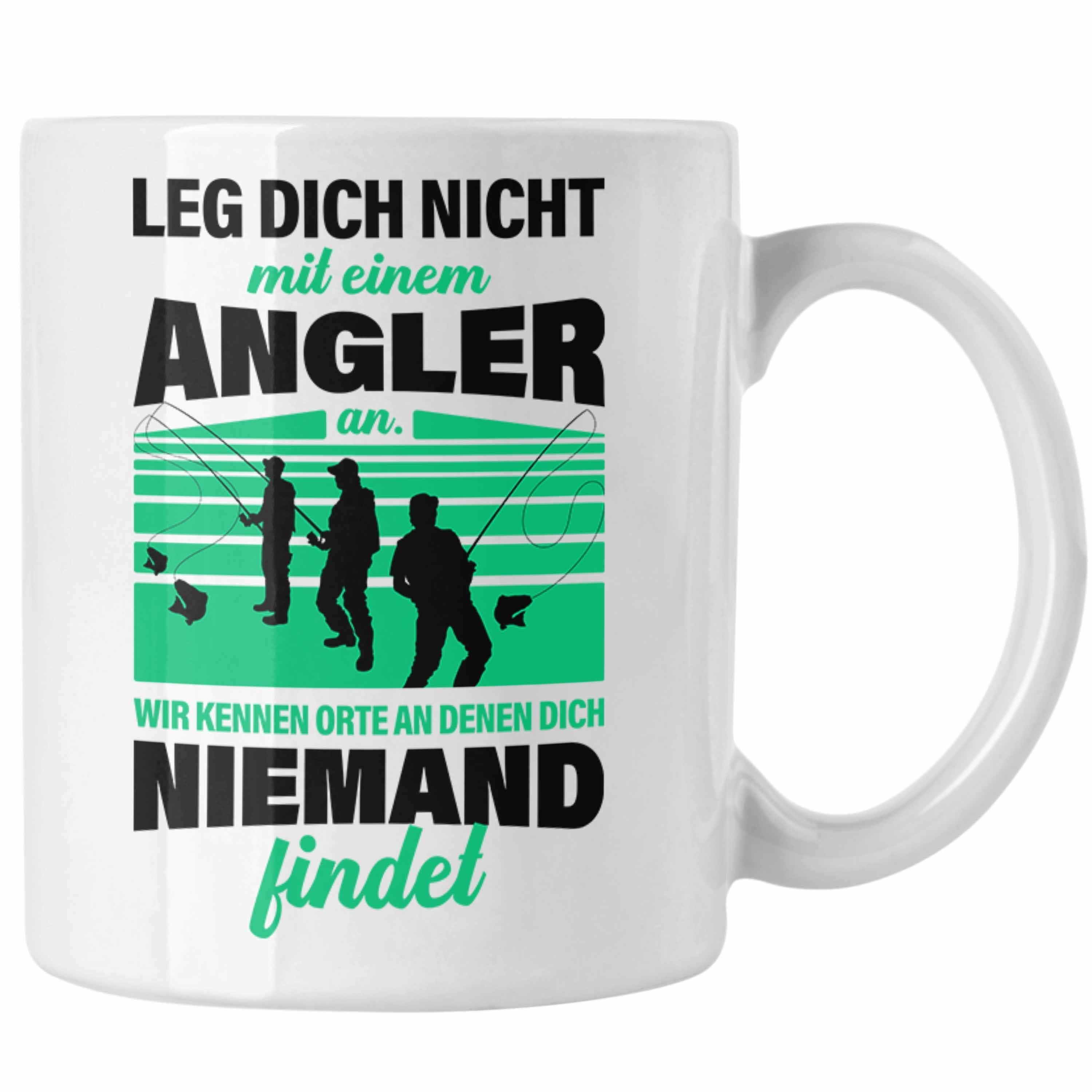 Trendation Tasse Trendation - Angler Tasse Geschenk für Männer Spruch Lustig für Fischer Geschenkidee Angeln Becher Weiss