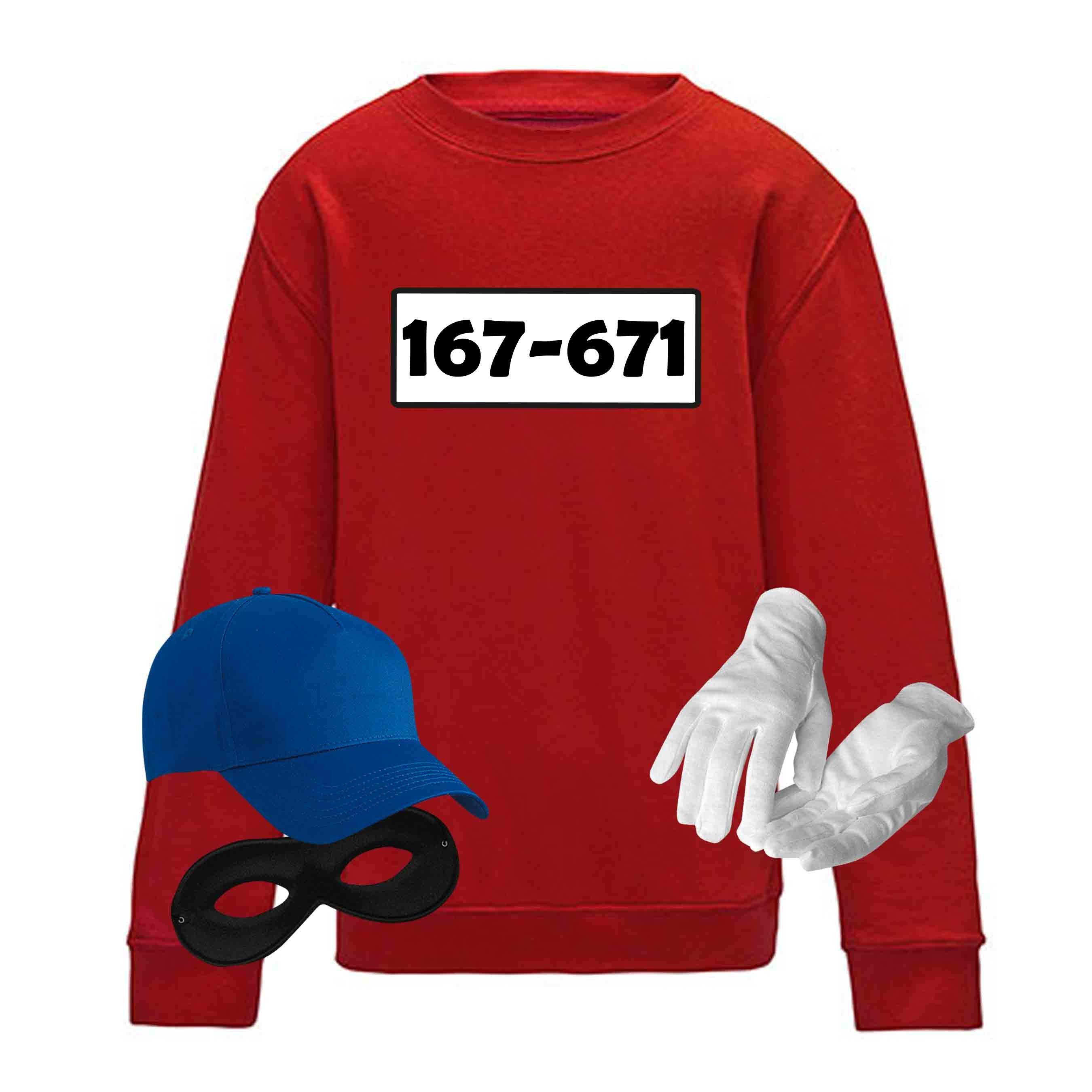 Jimmys Textilfactory Kostüm Panzerknacker Sweatshirt Deluxe+ Kostüm-Set Karneval Kinder 98-152, Shirt+Cap+Maske+Handschuhe