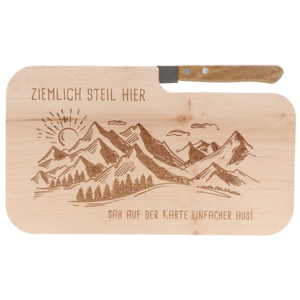 Spruchreif® Schneidebrett Brotzeitbrett · Holzbrett mit Gravur und Messer · Geschenke Wanderer