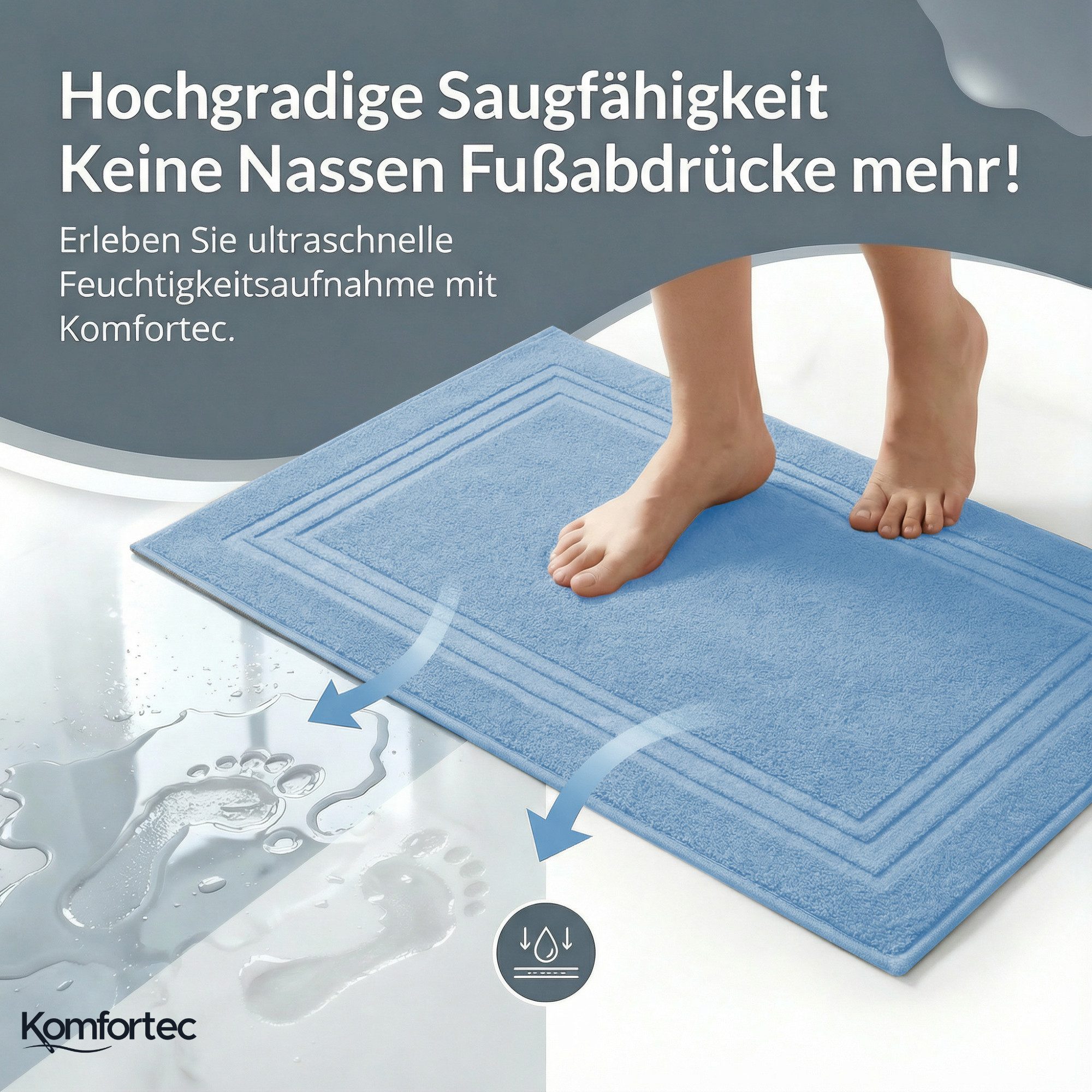 Komfortec Badematte Badvorleger aus 100% Baumwolle, Waschbar Duschmatte, Frottee, Rechteckig, 600 g/m², 2er Set, Saugfähig & Schnelltrocknend