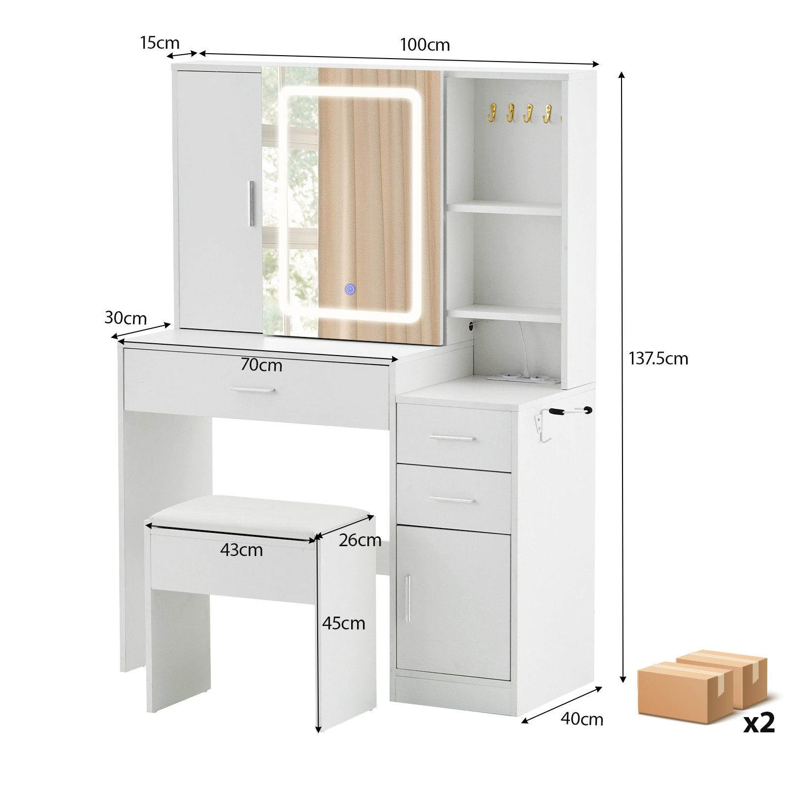 Ofcasa Schminktisch 100x40x137,5cm Frisiertisch 3 Schubladen, günstig online kaufen