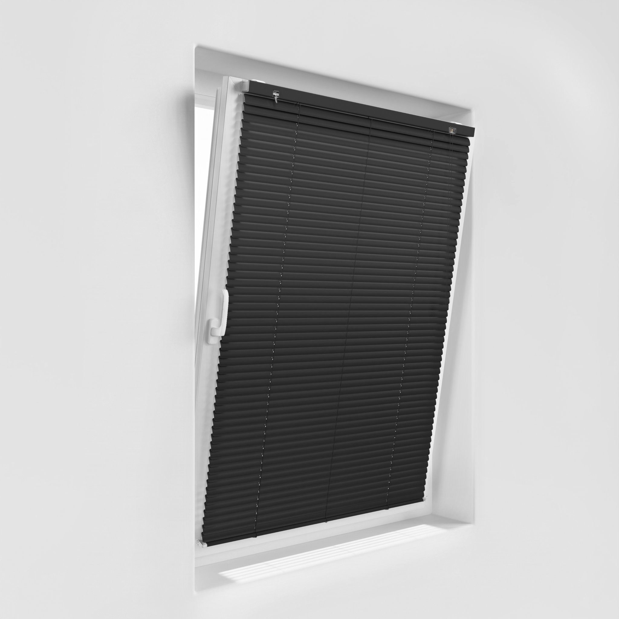 Victoria M. Jalousie Aluminium Jalousie, 40 x 130 cm, schwarz matt, mit Bohrenohne Bohren, freihängend, Sicht- Licht- und Blendschutz, inkl. Klemmclips