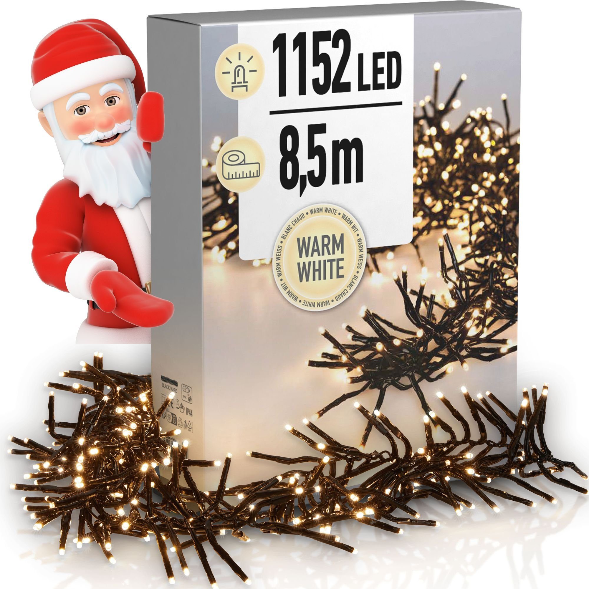 dszapaci LEDLichterkette 8m LED Cluster Lichterkette Warmweiß Strombetrieben Weihnachtsbaum