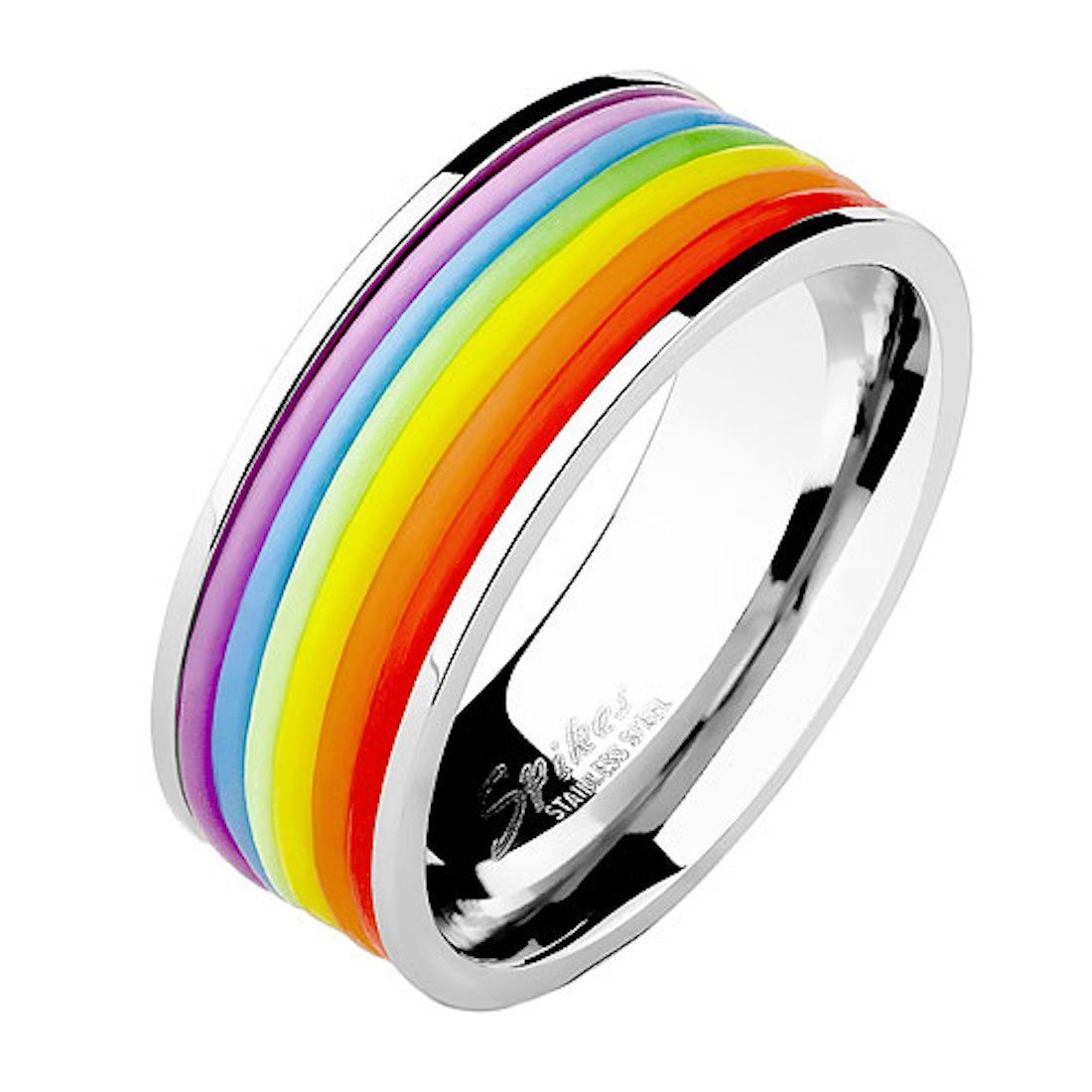 Taffstyle Fingerring Herren Rainbow, Herrenring Silber Biker Band Partnerring Ring Silikon Bandring Edelstahl Streifen Ring Streifen poliert