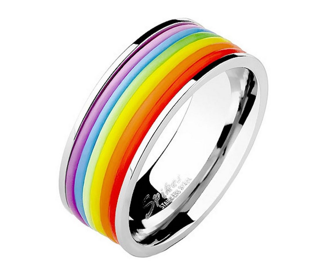 Taffstyle Fingerring Herren Band Ring Silikon Streifen Silber Rainbow, Ring Edelstahl poliert Streifen Bandring Herrenring Partnerring Biker