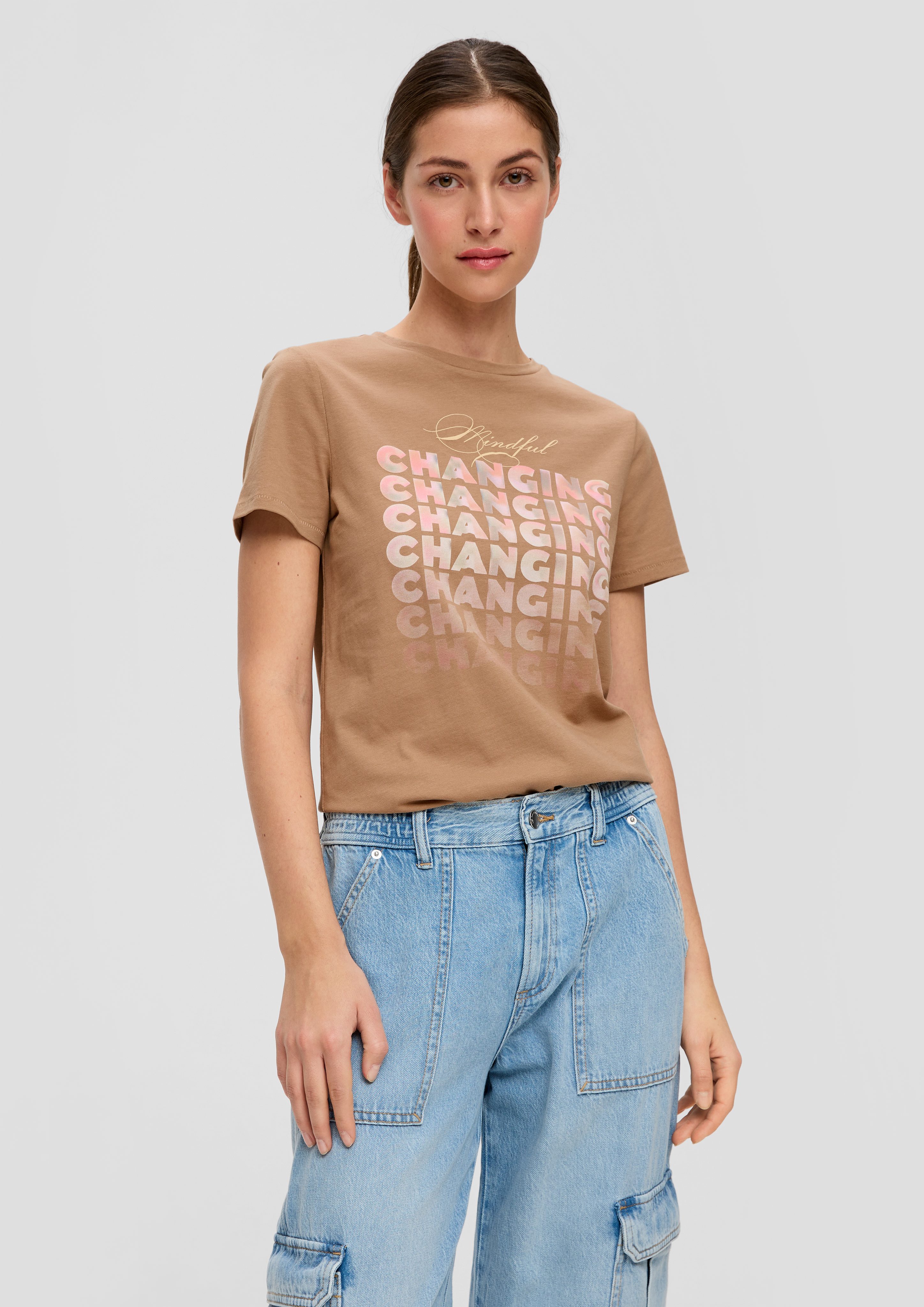 QS Kurzarmshirt Baumwollshirt mit Frontprint günstig online kaufen