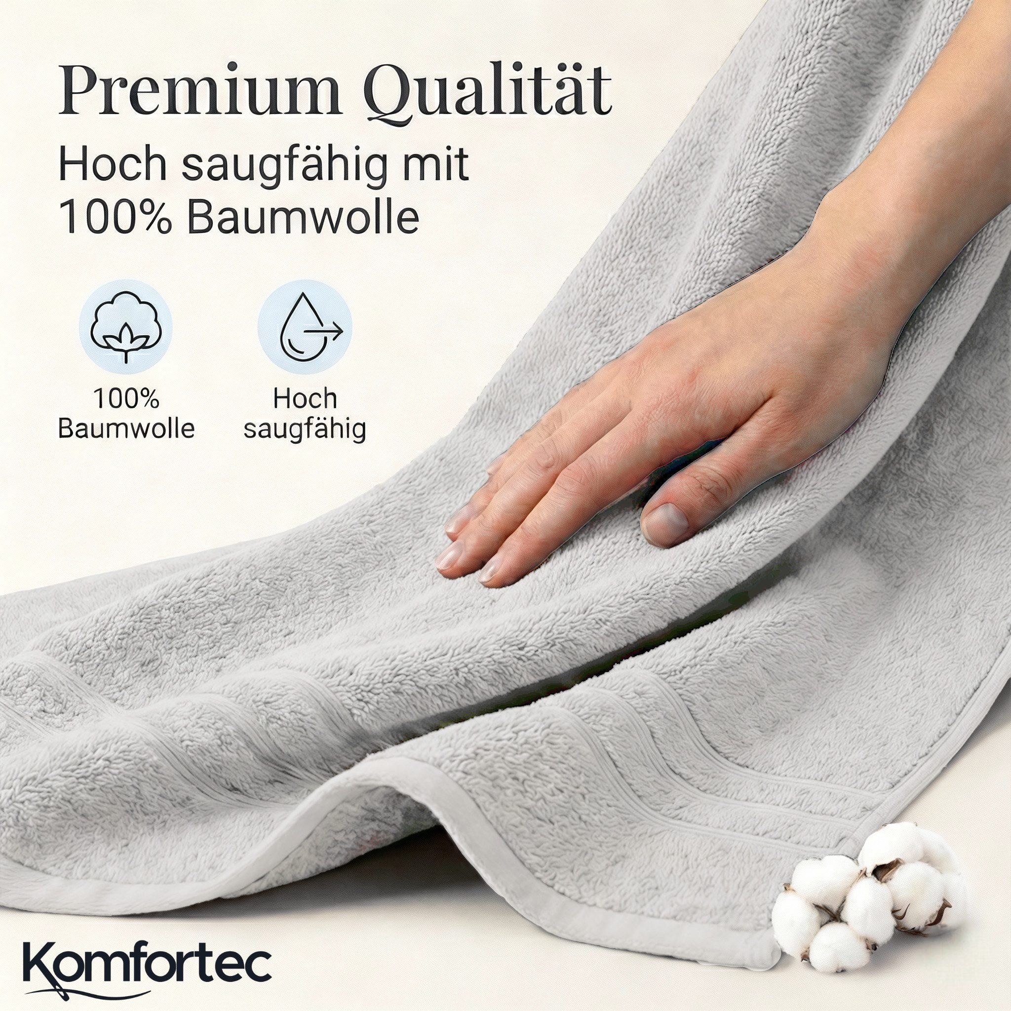 Komfortec Saunatuch 100x200 cm Badetuch aus 100% Baumwolle, Frottee (1-St), extra Große, Schnelltrocknend – Bild 4 von 5