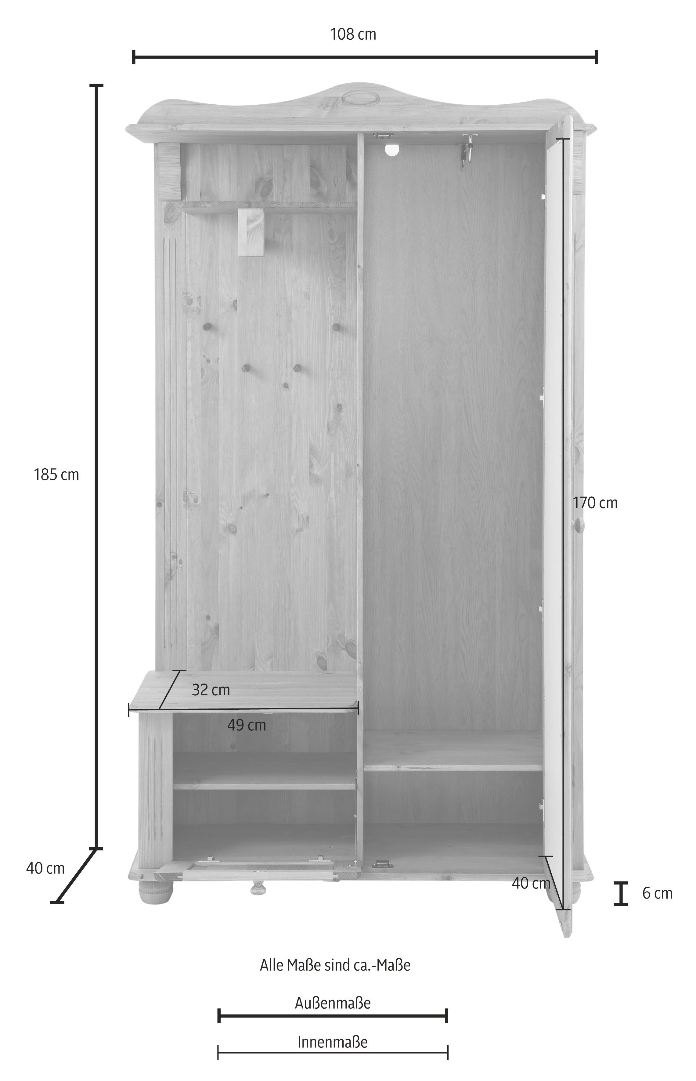 OTTO home Kompaktgarderobe Adele Breite 108 cm, mit Spiegeltür, aus massiver Kiefer, FSC®