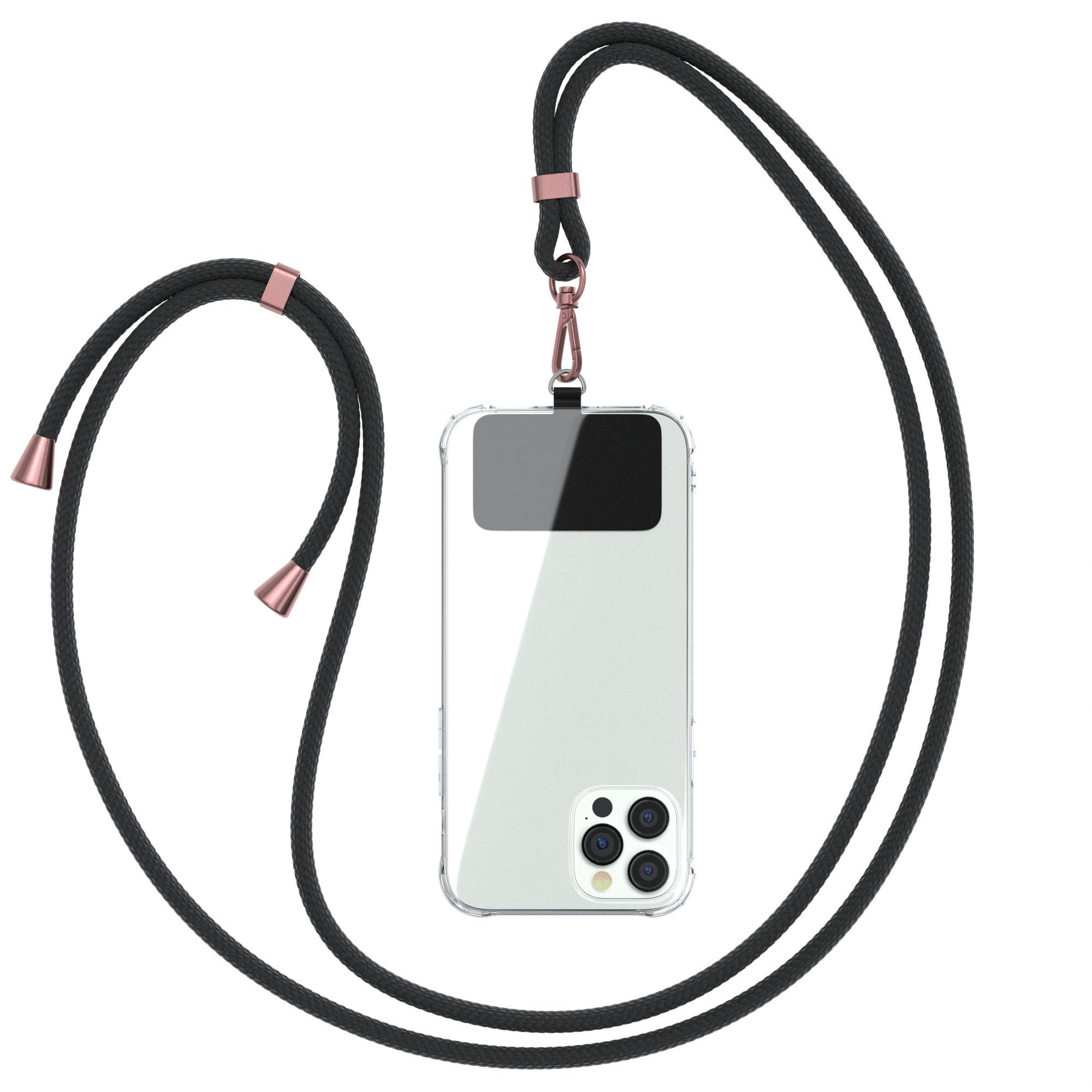 EAZY CASE Handykette Universal für jedes Smartphone zum Umhängen, Universales Handyband mit Carabiner wechselbare Kordel Schwarz Rose