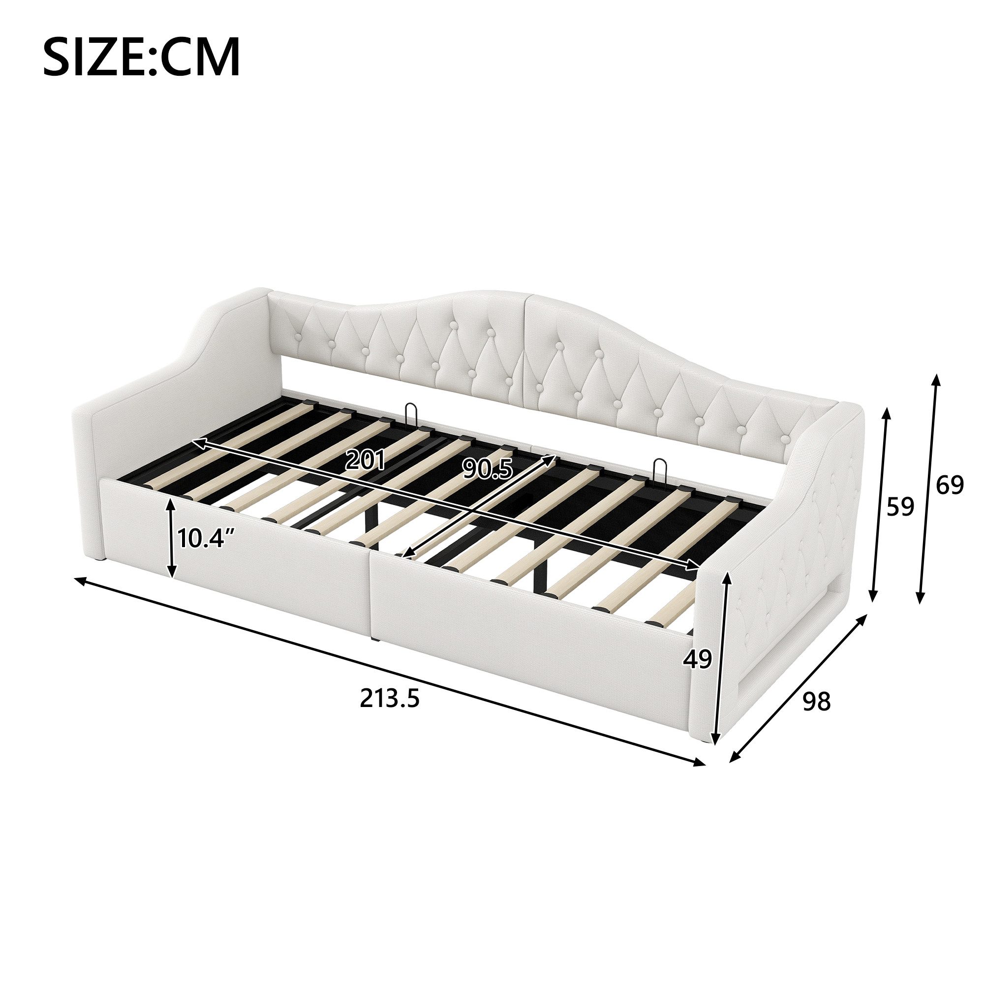 Merax Daybett mit hydraulischem Stauraum (Schlafsofa Sofabett Jugendbett Kinderbett Polsterbett, 1 tlg), Tagesbett 90x200cm mit LED-Beleuchtung Lattenrost Rücke – Bild 4 von 5