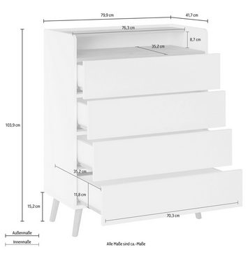 Feldmann-Wohnen Highboard Scandi (Scandi, 1 St., Highboard mit Schubladen), 80x42x104cm weiß Hickory Eiche