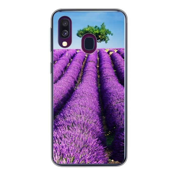 MuchoWow Handyhülle Ein lila blühendes Lavendelfeld an einem sonnigen Tag Handyhülle Samsung Galaxy A40 Smartphone-Bumper Print Handy
