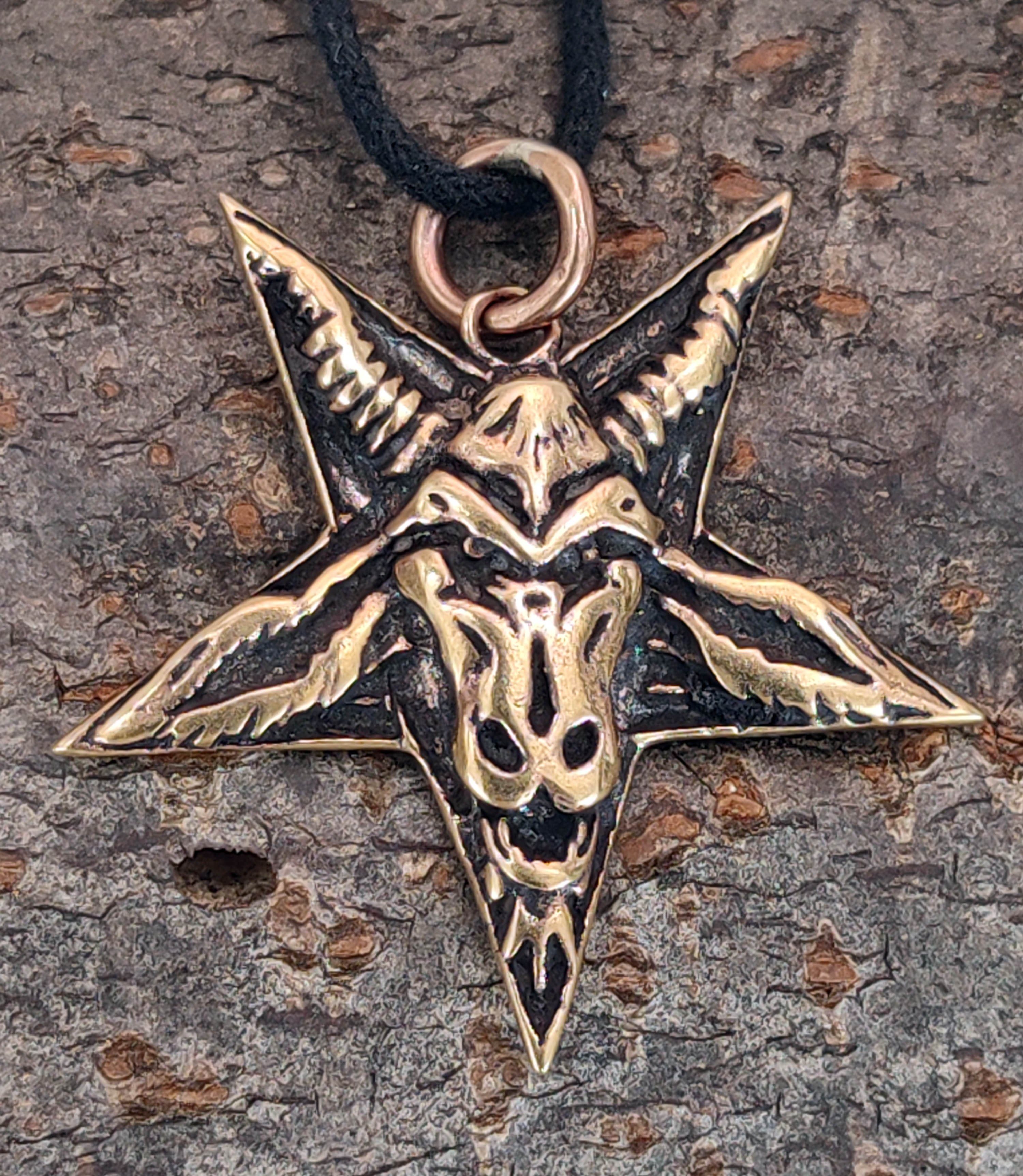 Luzifer Drudenfuß Satan Teufel Hexer Bronze of Pentagramm Leather Kettenanhänger Kiss