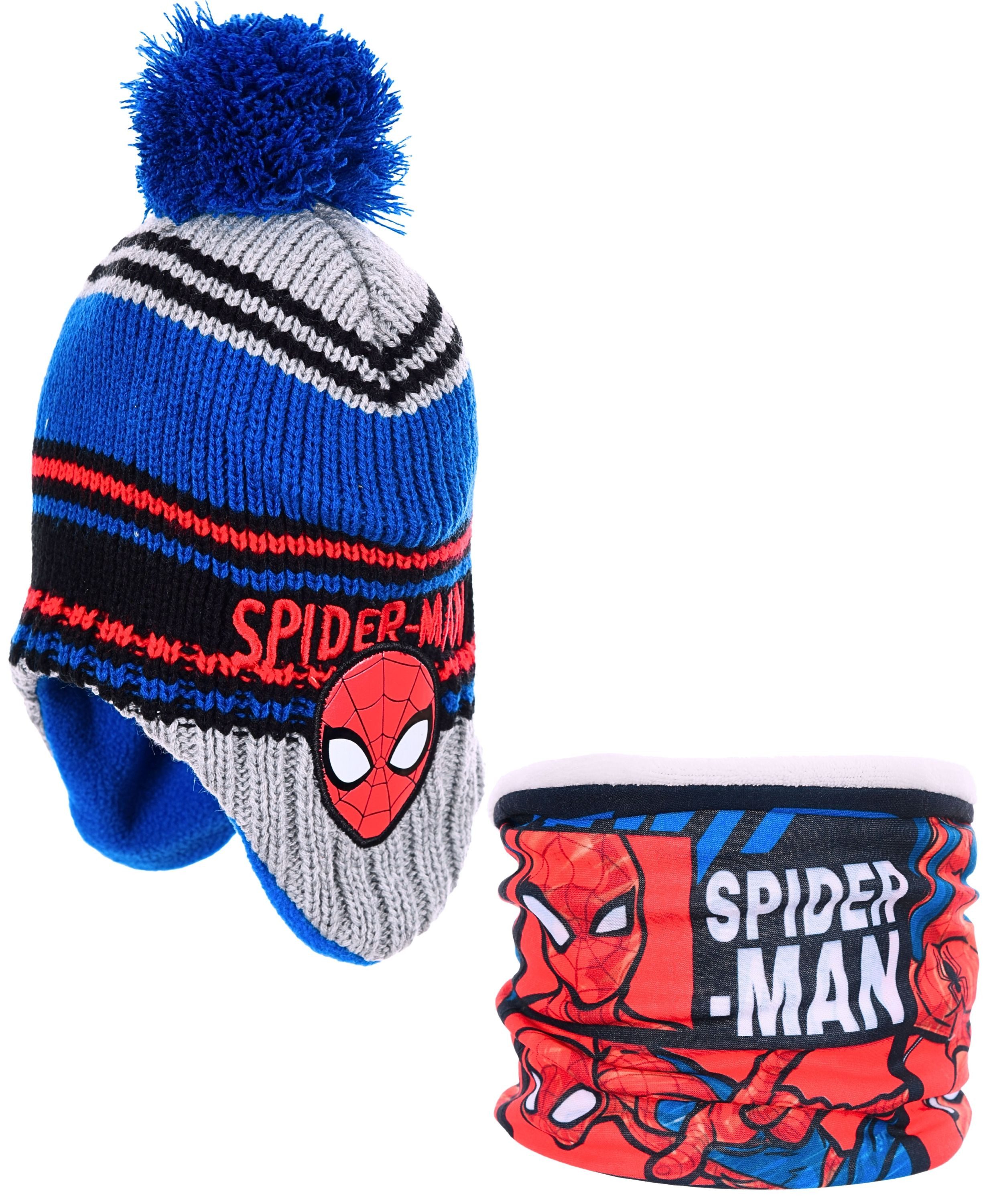 Spiderman Bommelmütze Marvel (2-St) Jungen Winter-Set: Strickmütze & Schlauchschal