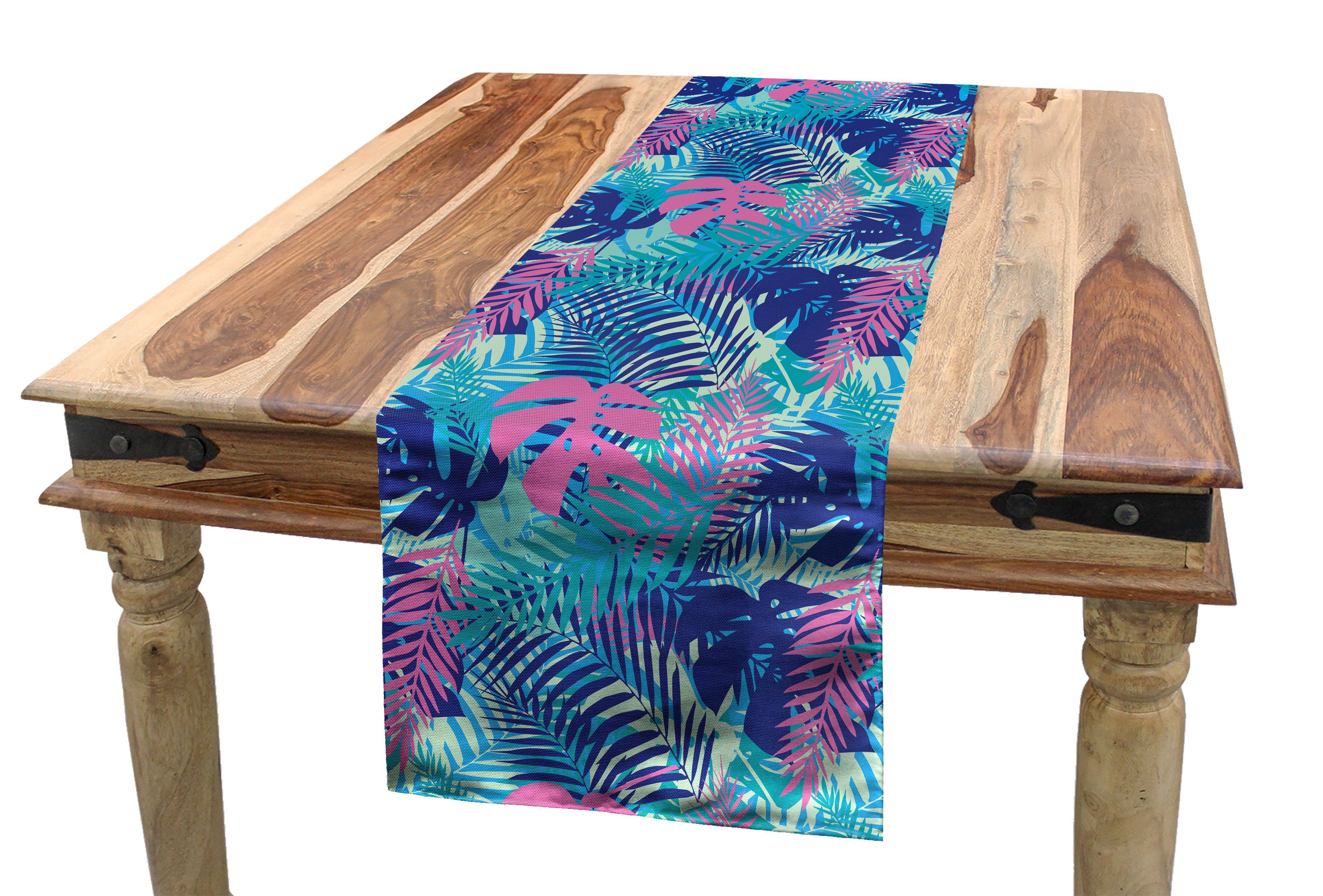 Abakuhaus Tischläufer Esszimmer Küche Rechteckiger Dekorativer Tischläufer, Blatt Vivid Farbige Insel Flora